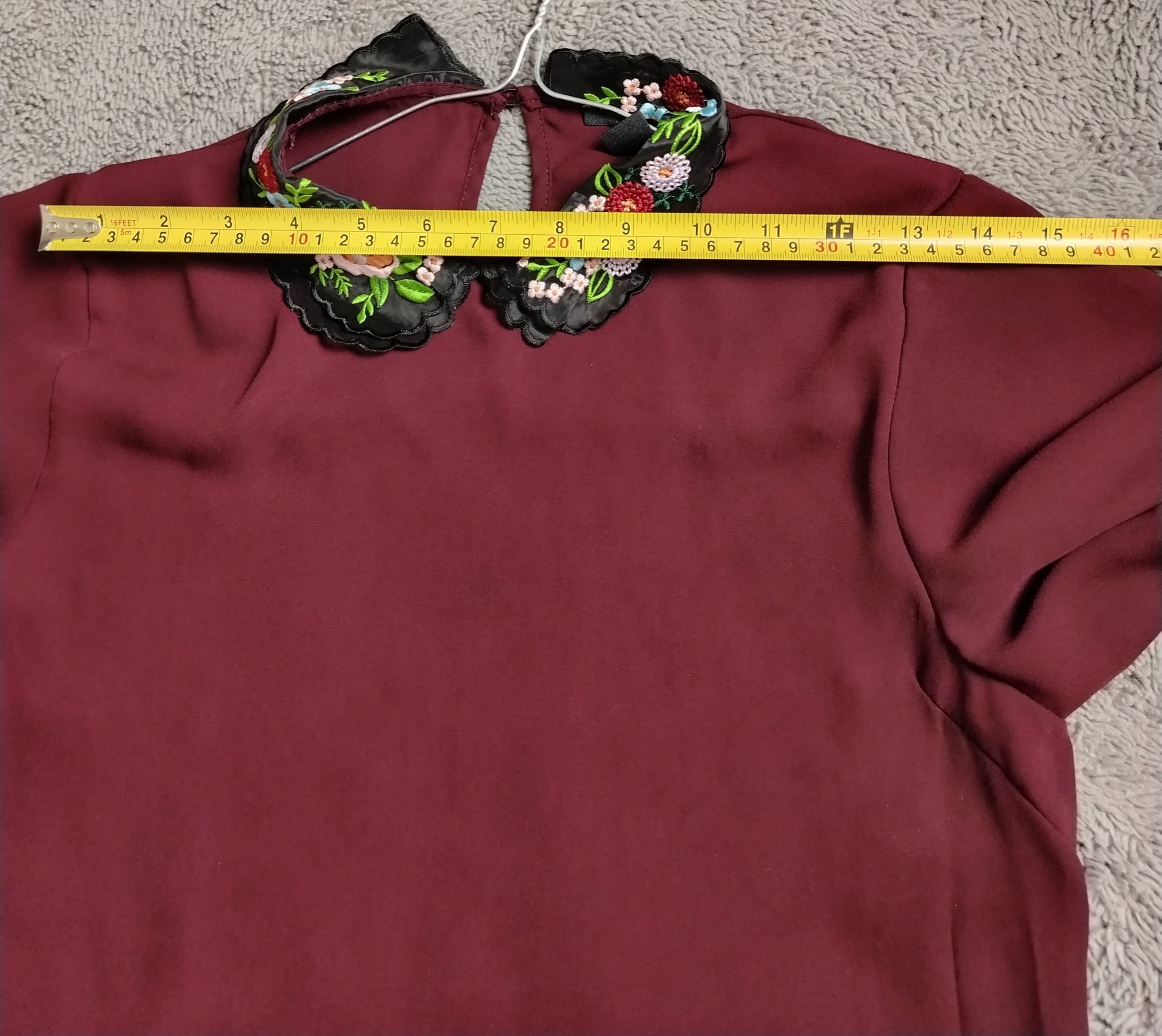 New Look New Look Blouse Womens UK 8 Burgundy Embroidered Peter Pan Size M / US 6-8 / IT 42-44 - 4 Thumbnail