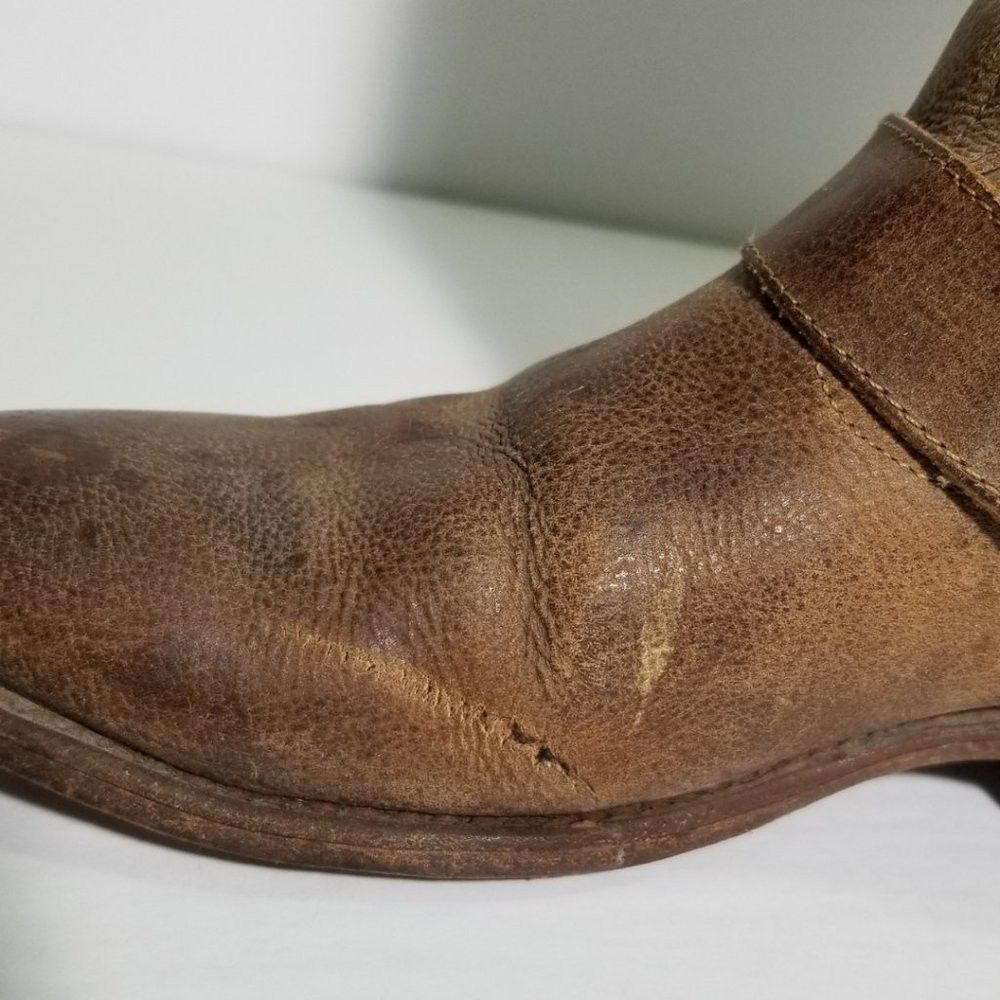 FRYE Brown Leather Wyatt Harness Mid Calf Cowboy Boots