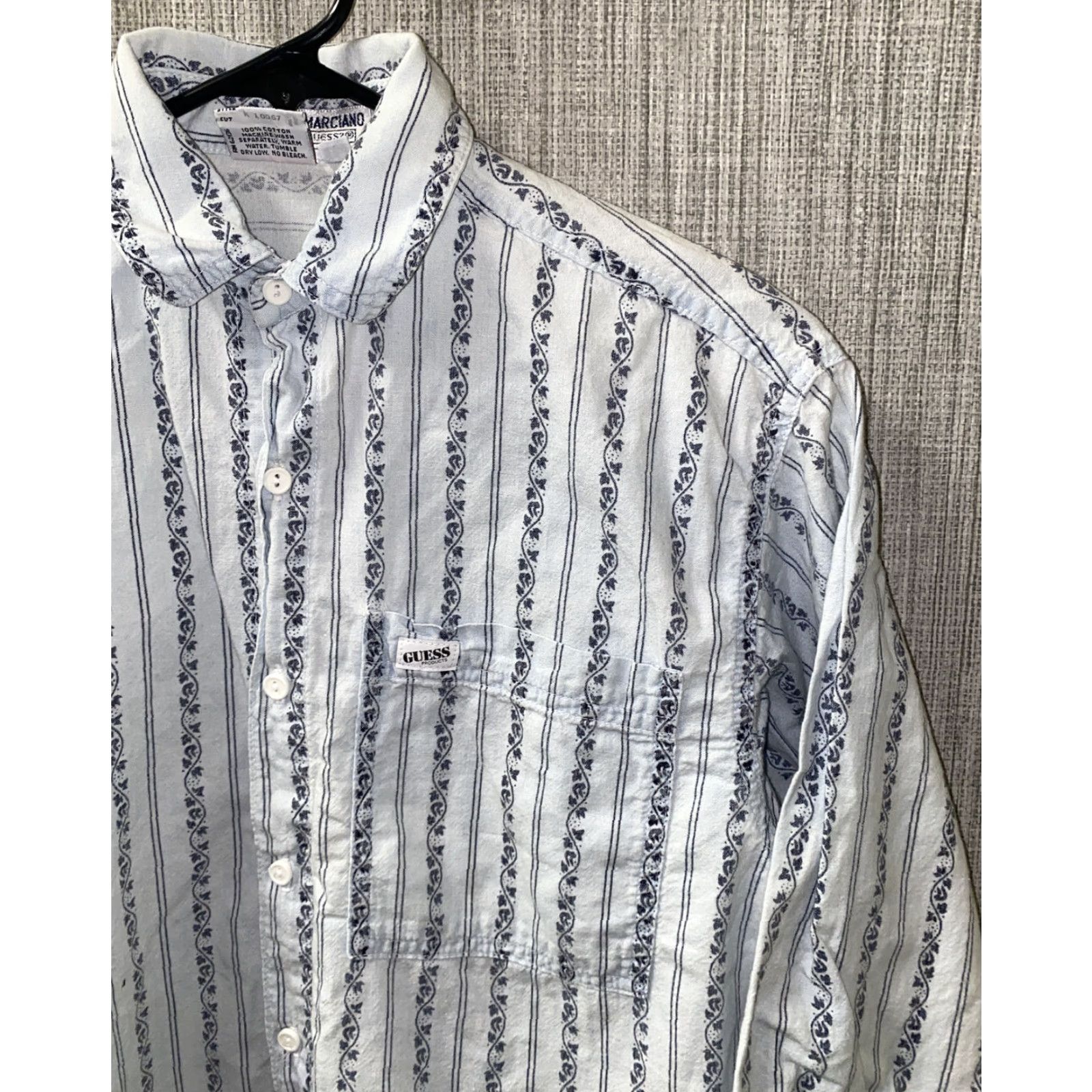 Guess VINTAGE Guess Shirt Women Gray 100% Cotton Long Sleeve Button-Up Size 12 Geometric USA Made Womens Size XL / US 12-14 / IT 48-50 - 2 Thumbnail
