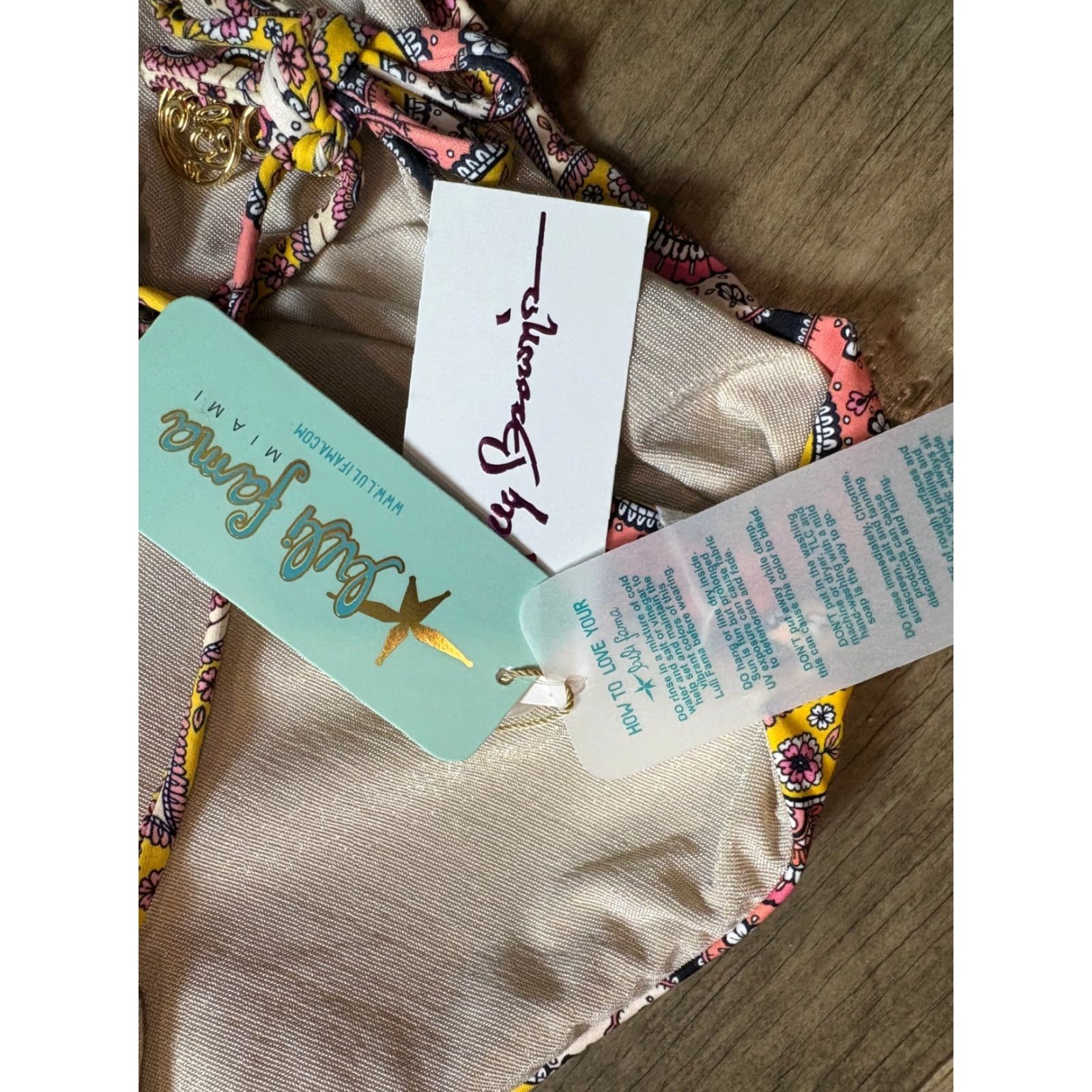 Vintage Luli Fama Bikini Top Women’s Large NEW Floral Coral Pink Padded Push Up Halter Adjustable Medallion Size L / US 10 / IT 46 - 4 Thumbnail
