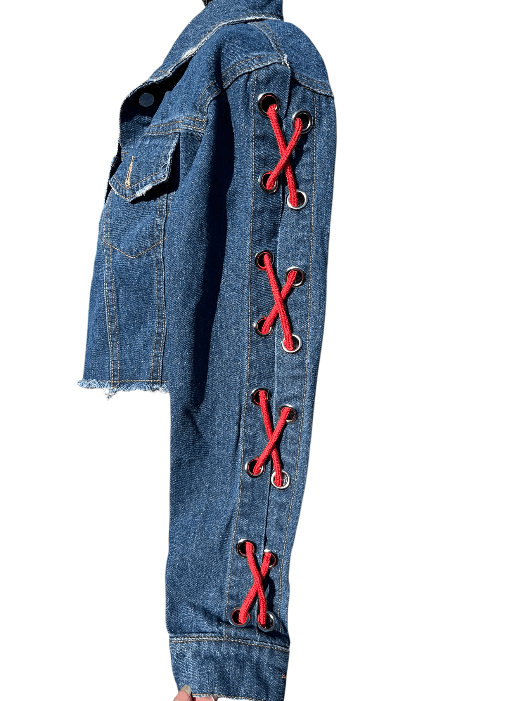 Missguided Missguided Blue Jean Jacket with Red Accents Size S / US 4 / IT 40 - 6 Thumbnail