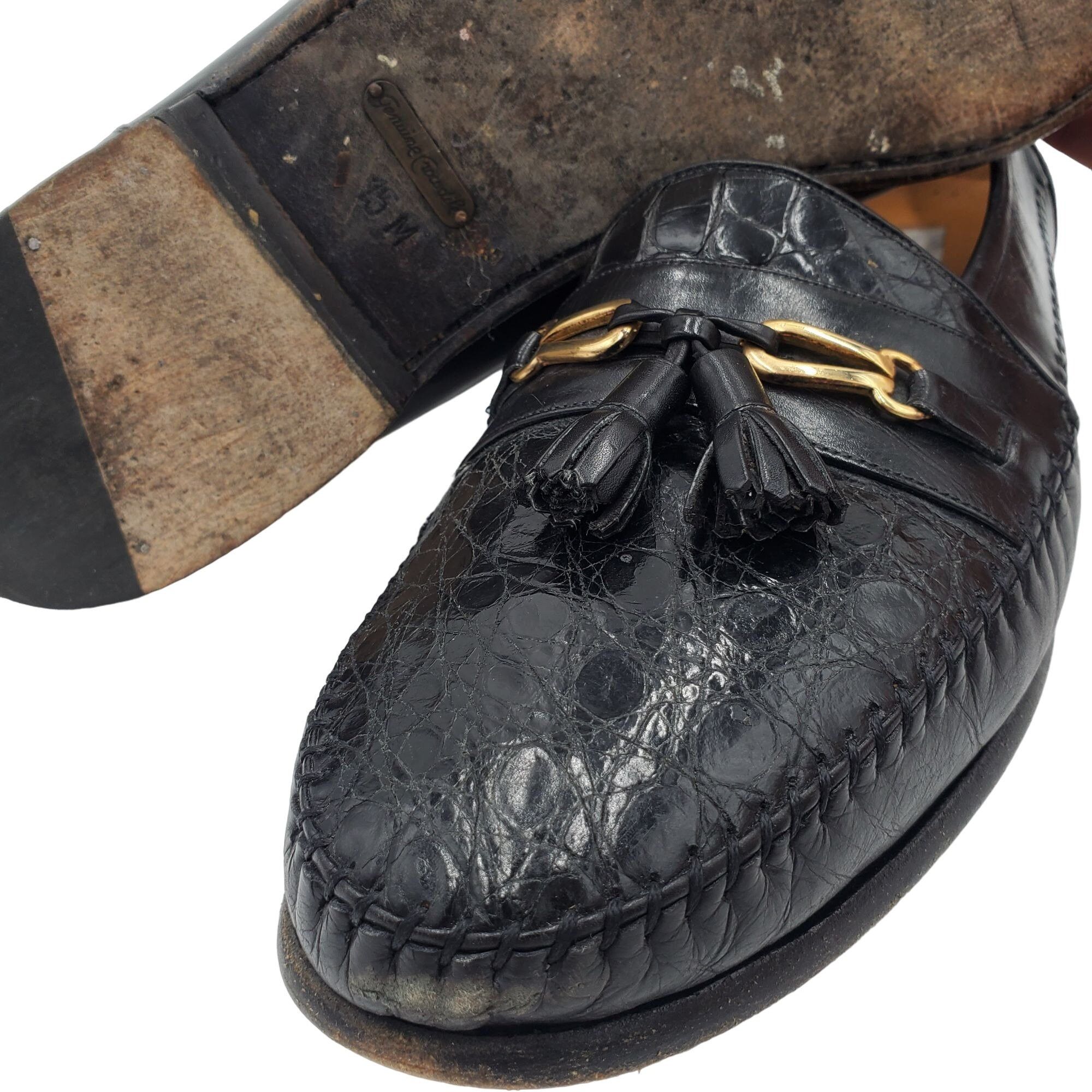 Vintage Mezlan Exotic Black Crocodile Mens 15M Dress Shoes Tassel Loafers Spain Mezlan products for sale | eBay main image 4