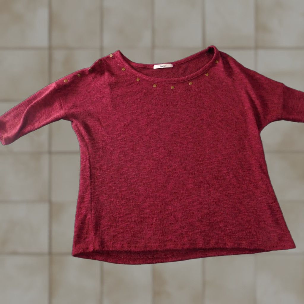 Vintage Papaya Womens Blouse XL Red Pullover Knit Puff Sleeve 3/4 Collar Bow Button Knitwear Sweater Regular Size XL / US 12-14 / IT 48-50 - 1 Thumbnail