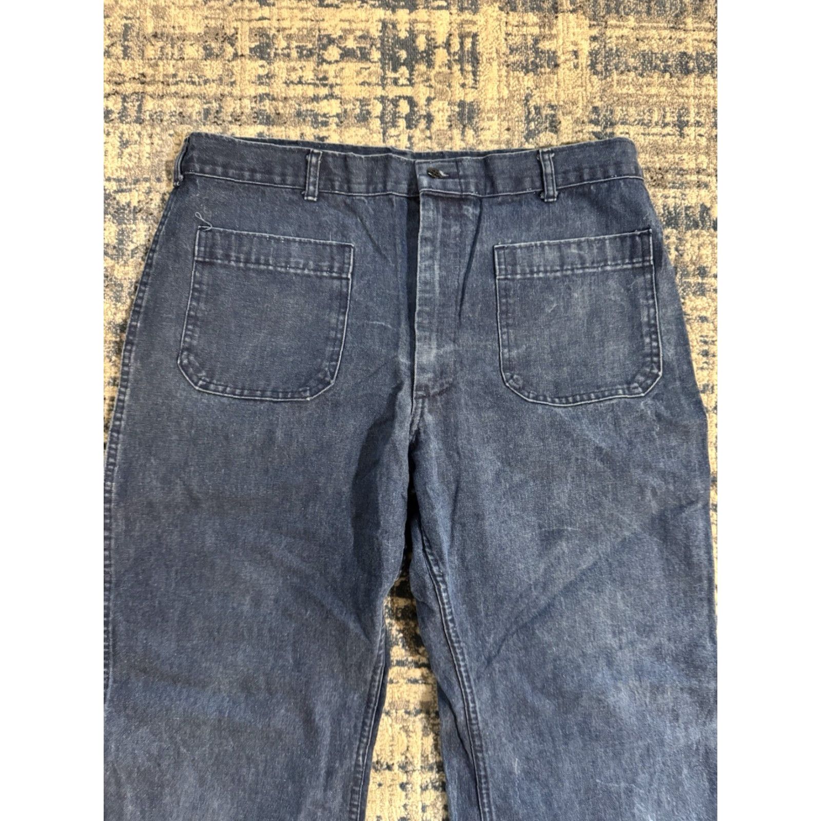 Vintage VTG 80s Seafarer US Navy Denim Utility Trousers Jeans Men’s Flare Bottom 33x26 Size US 33 - 2 Thumbnail