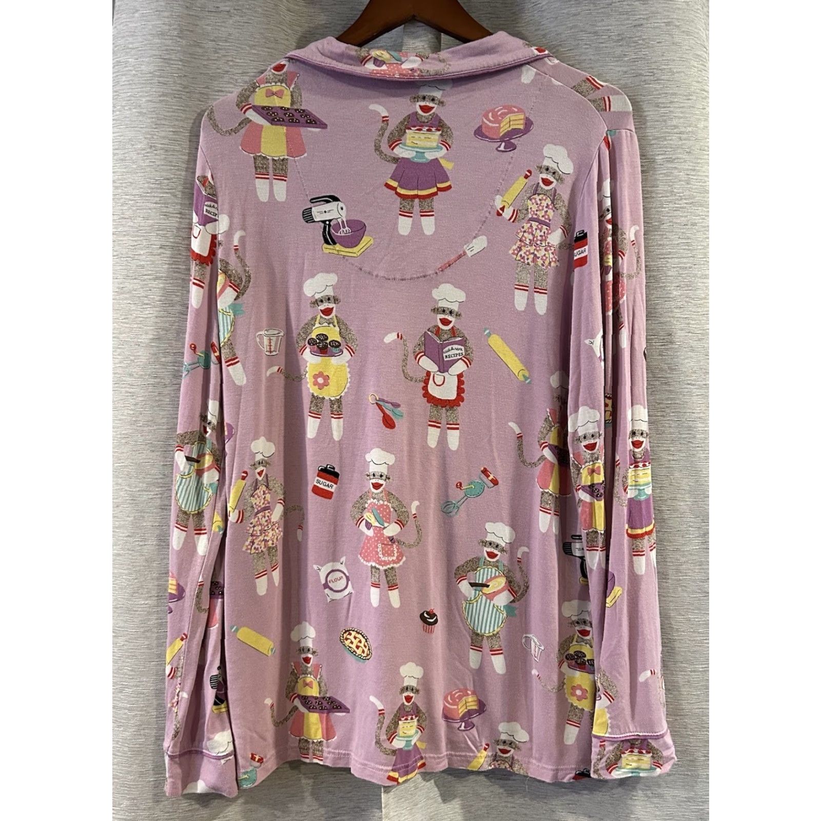 Vintage Nick & Nora Pajama Set Sock Monkey Baker 2 Pc Top Bottom PJs Size Large Size L / US 10 / IT 46 - 4 Thumbnail