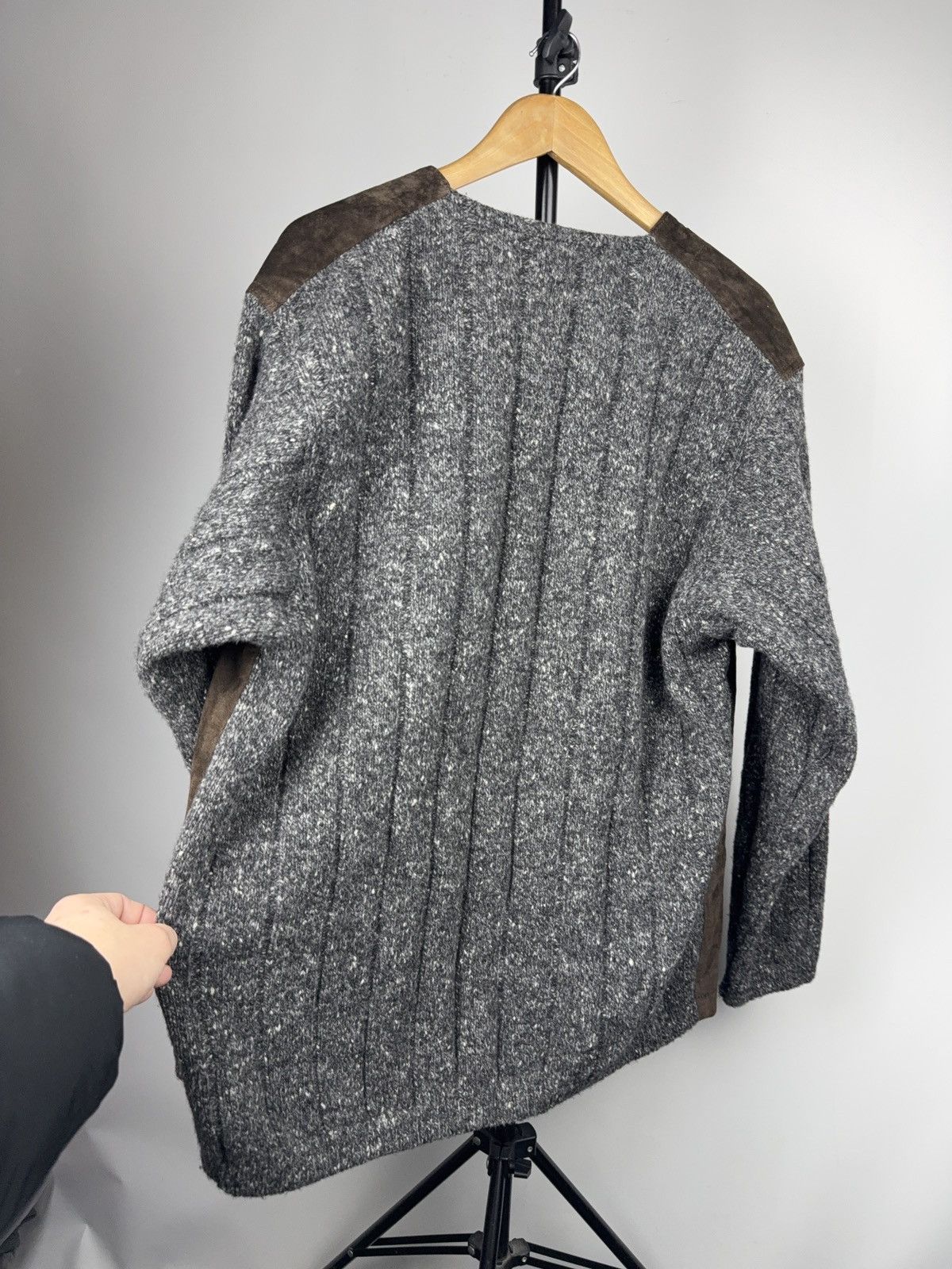 Japanese Brand Luxury 00s Andrea Fenzi Wool Suede Panel Cardigan Italy Size US XL / EU 56 / 4 - 10 Thumbnail