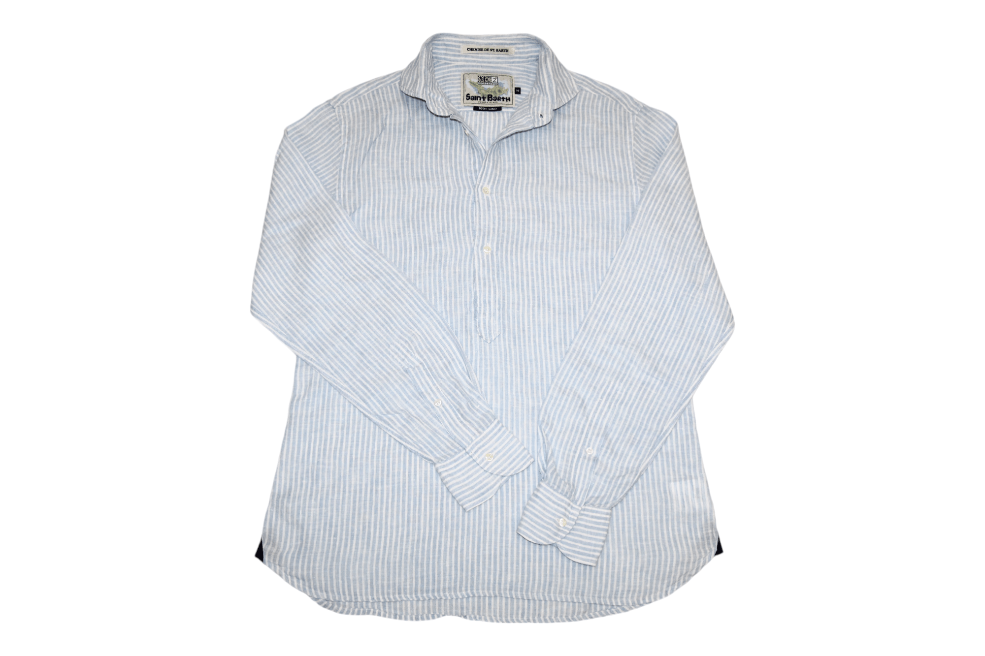 Mc2 Saint Barth 100% Lino essential striped popover shirt