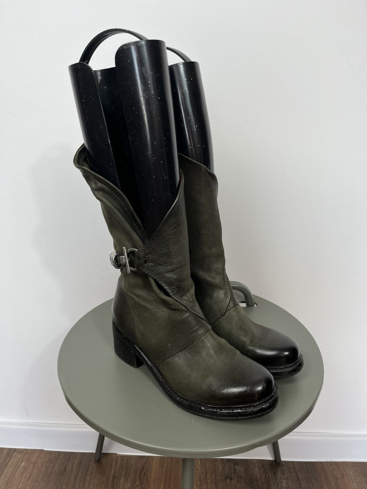 A.S.98 A.S.98 Leather Boots Green Women EU 38 Biker Buckle Zip Size US 7 / IT 37 - 3 Thumbnail