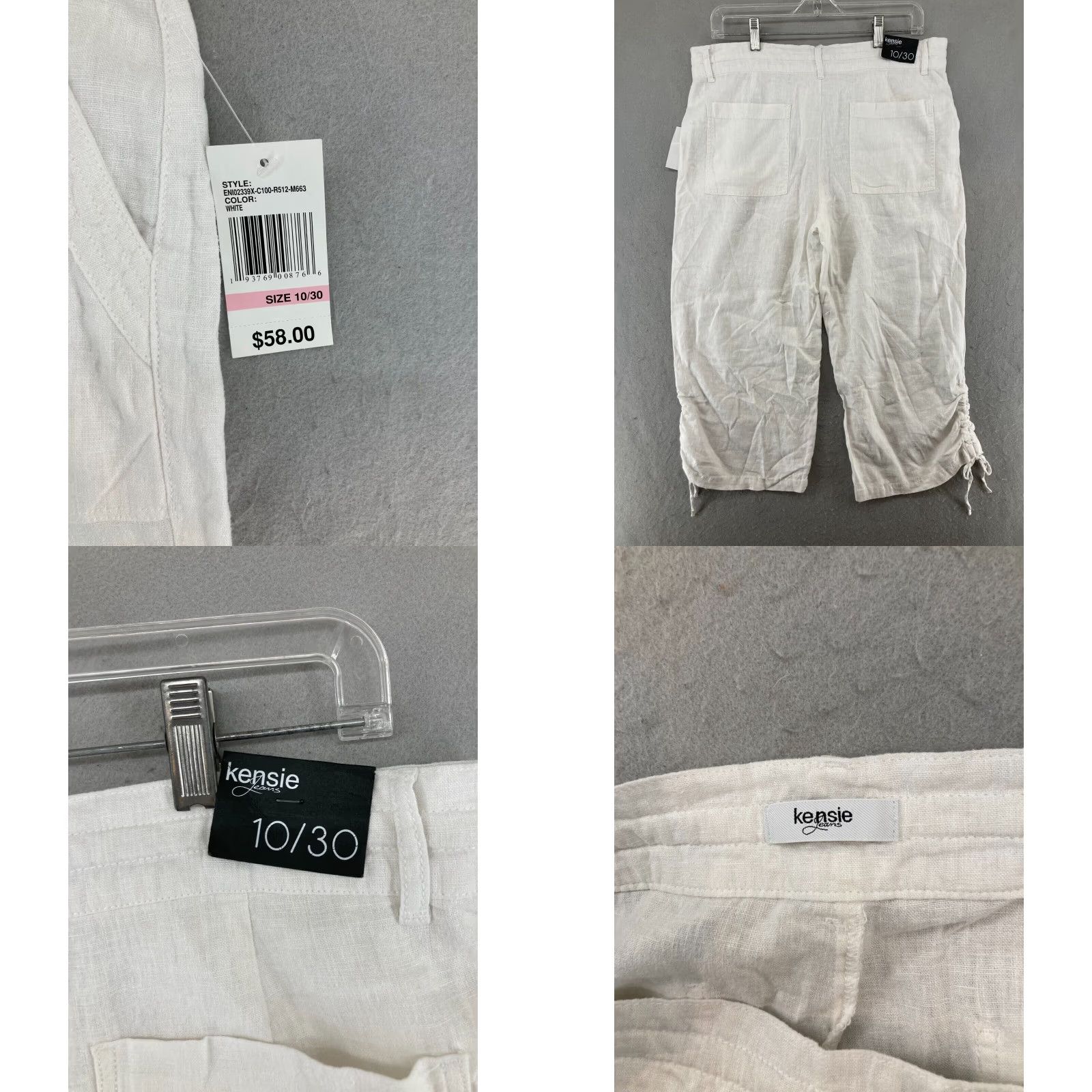 Vintage Kensie Girl White Linen Capri Pants Womens Size 10 Straight Leg Adjustable Waist Beach Style Size 32" / US 10 / IT 46 - 8 Thumbnail
