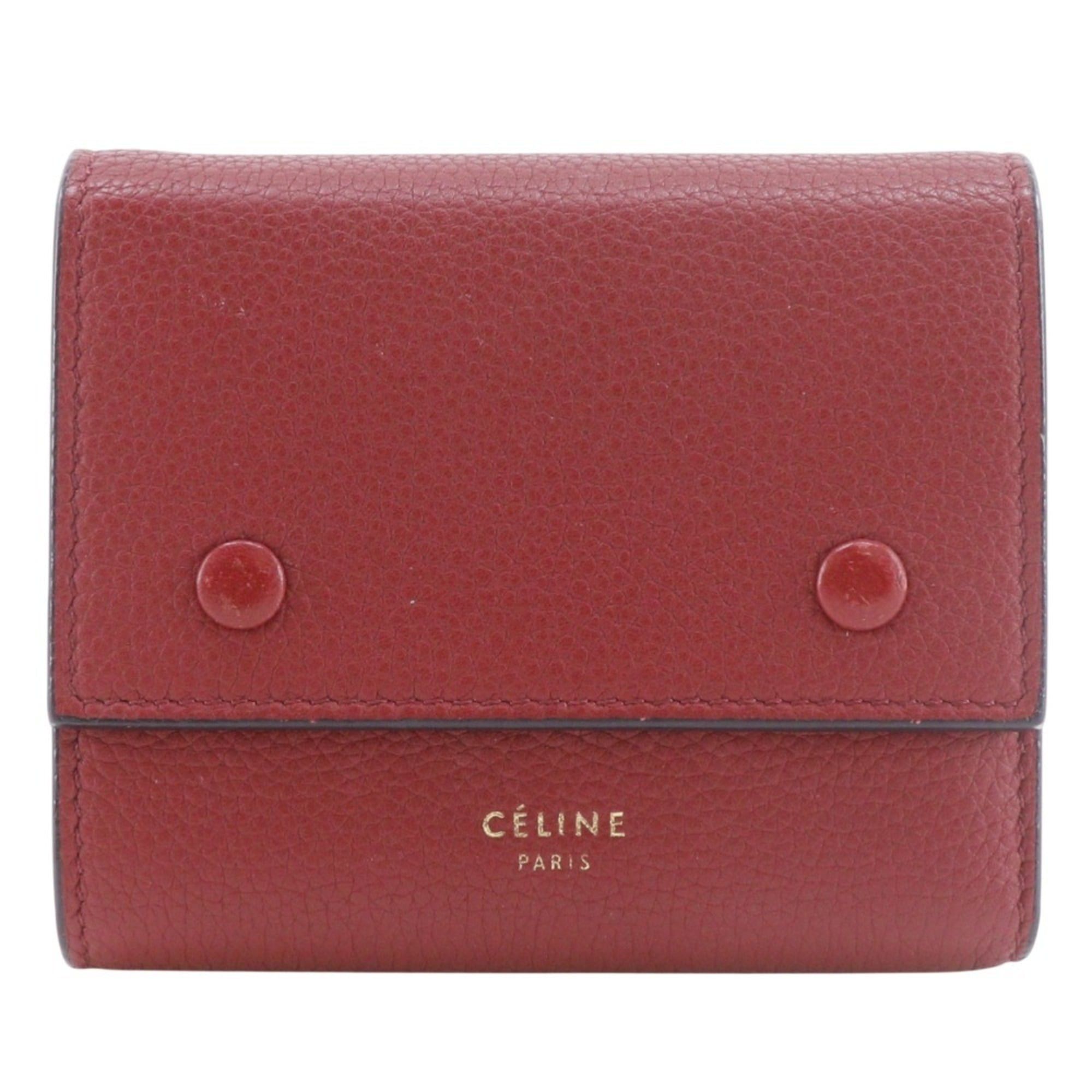 Celine Celine Small Folded Multifunction Tri-fold Wallet, Leather, Red, Snap Button, Women's Size ONE SIZE - 1 Thumbnail