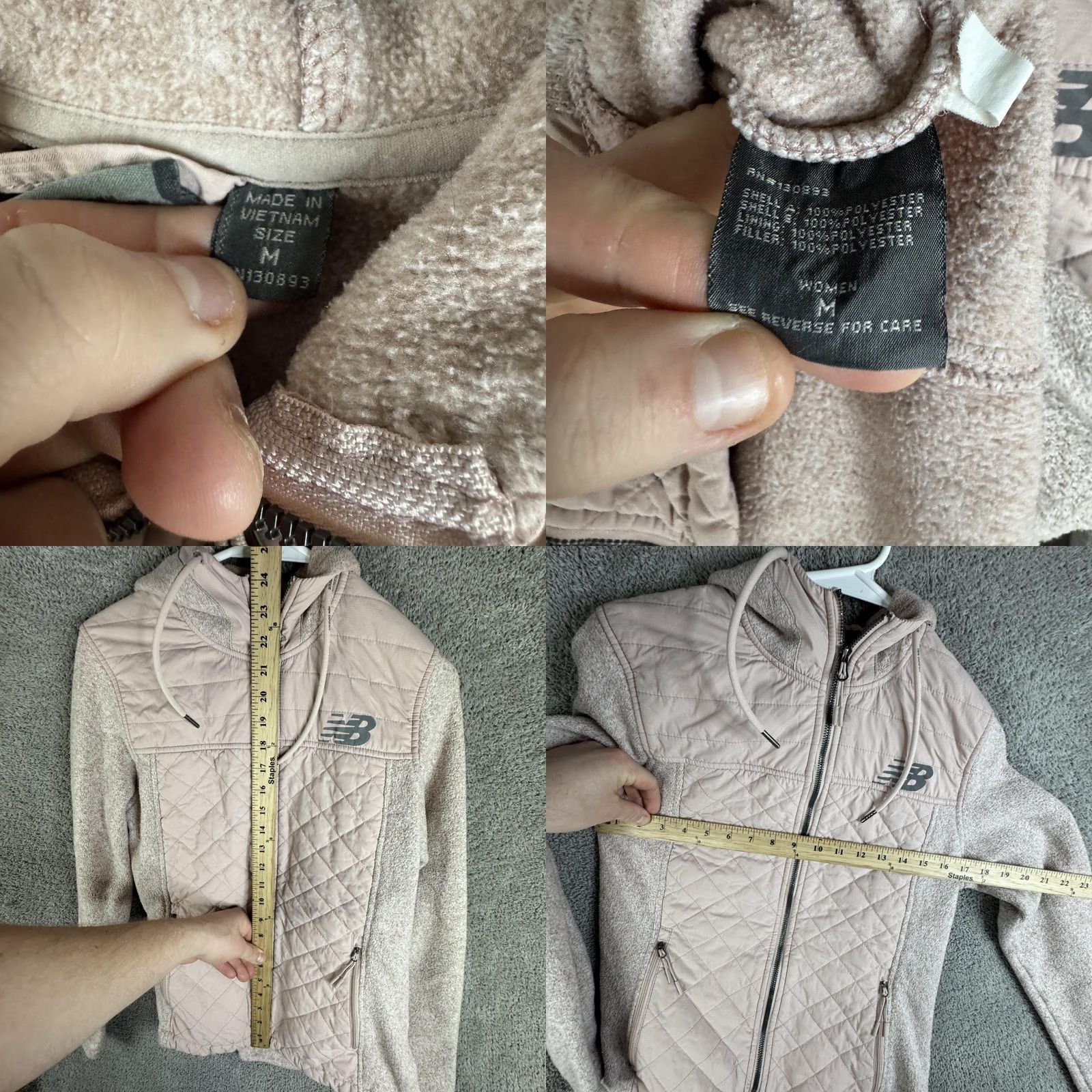 New Balance New Balance Jacket Womens M Pink Hooded Fleece Full Zip Quilted Running & Training Size M / US 6-8 / IT 42-44 - 8 Thumbnail