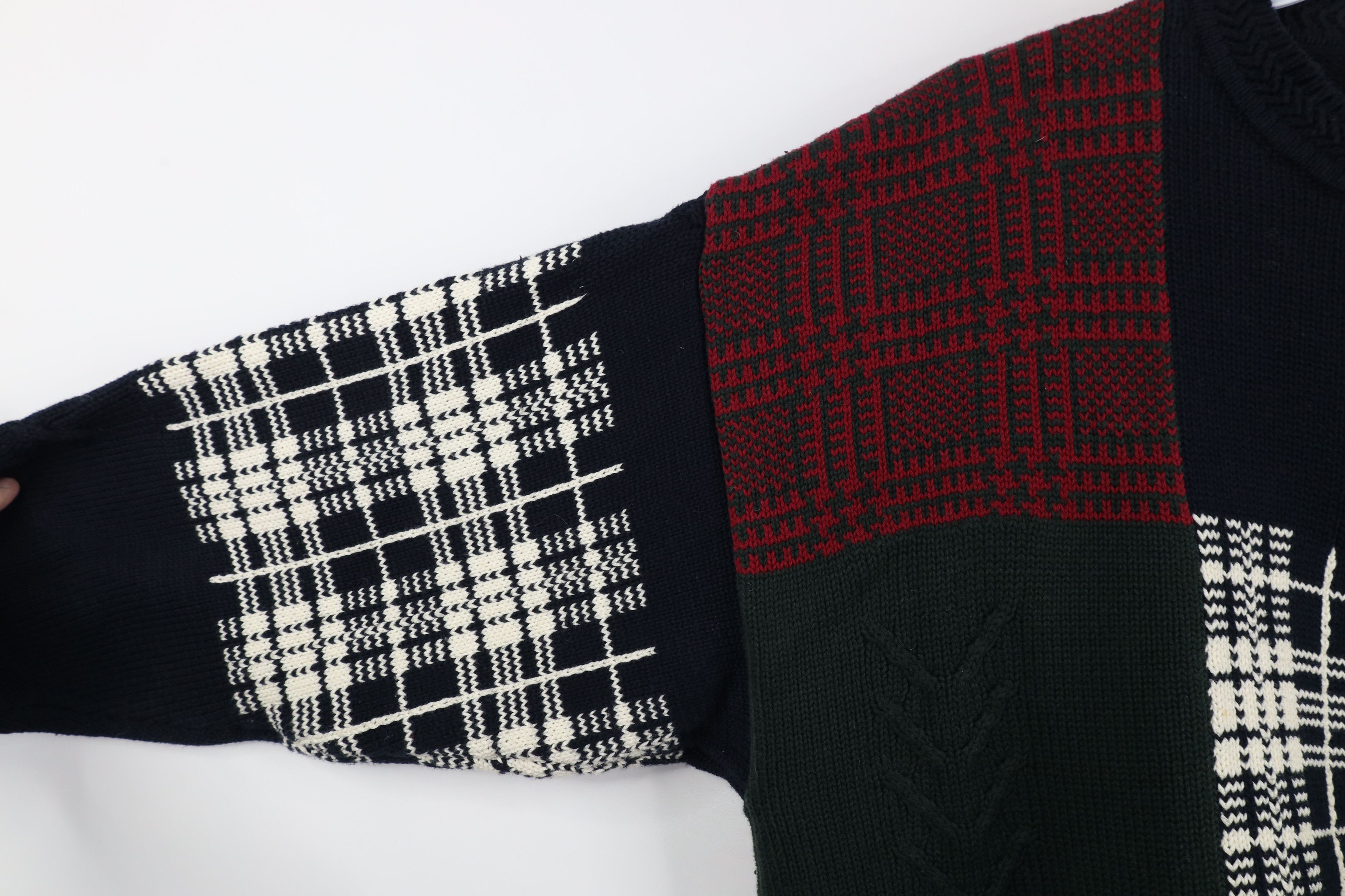 Vintage Vintage 90s Streetwear Checkered Patchwork Heavy Sweater Size US L / EU 52-54 / 3 - 5 Thumbnail