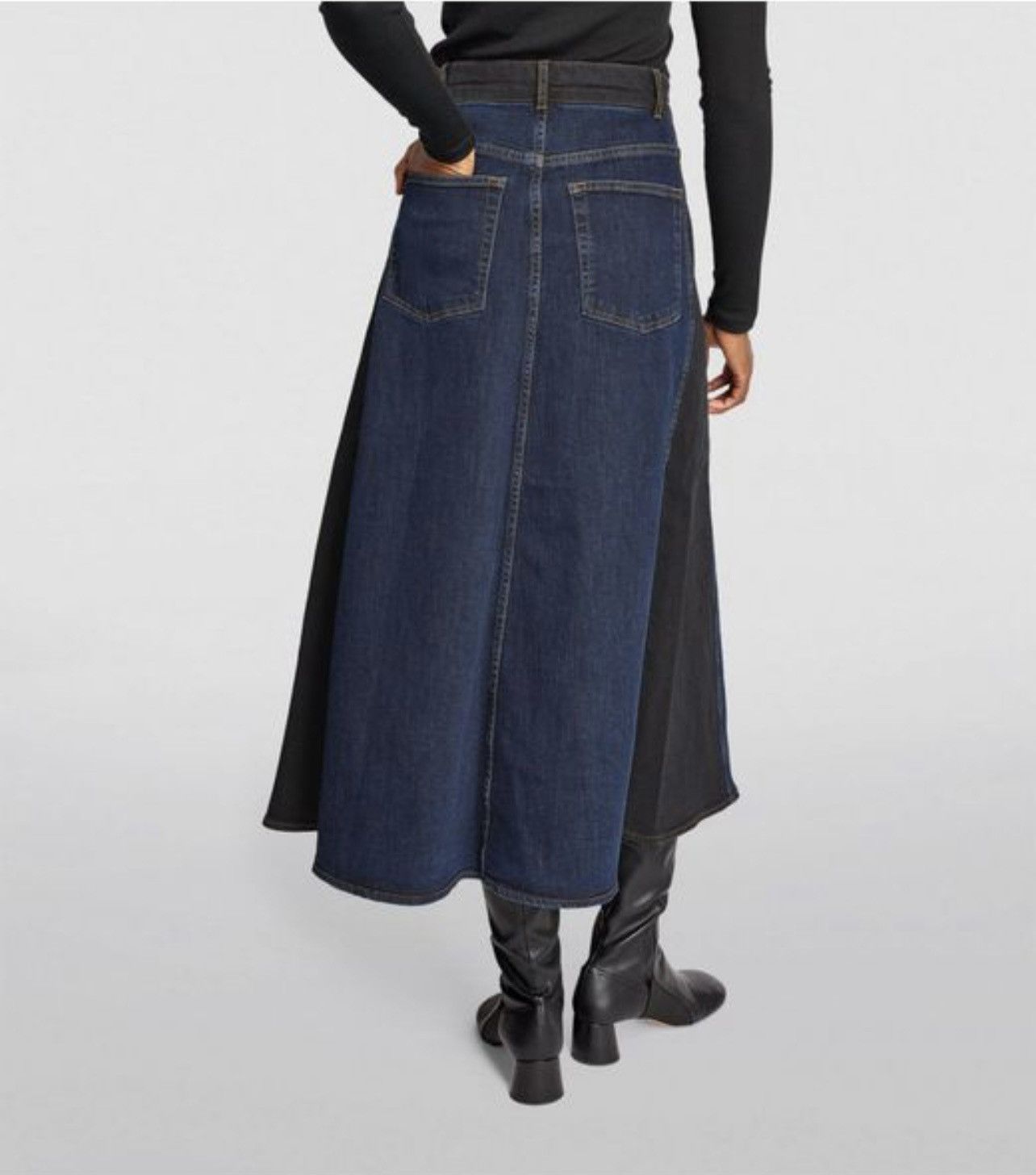 ME+EM ME+EM Denim Midi Skirt A-Line Blue Black Size 8 Size 27" / US 4 / IT 40 - 2 Thumbnail