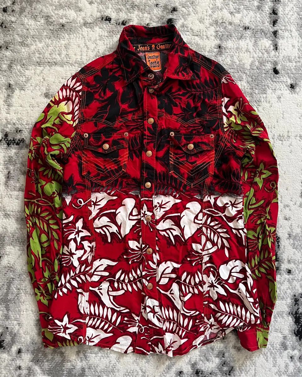 Jean Paul Gaultier × Vintage 90s Jean Paul Gaultier 'Jeans' Hawaiian Shirt Size S / US 4 / IT 40 - 1 Thumbnail