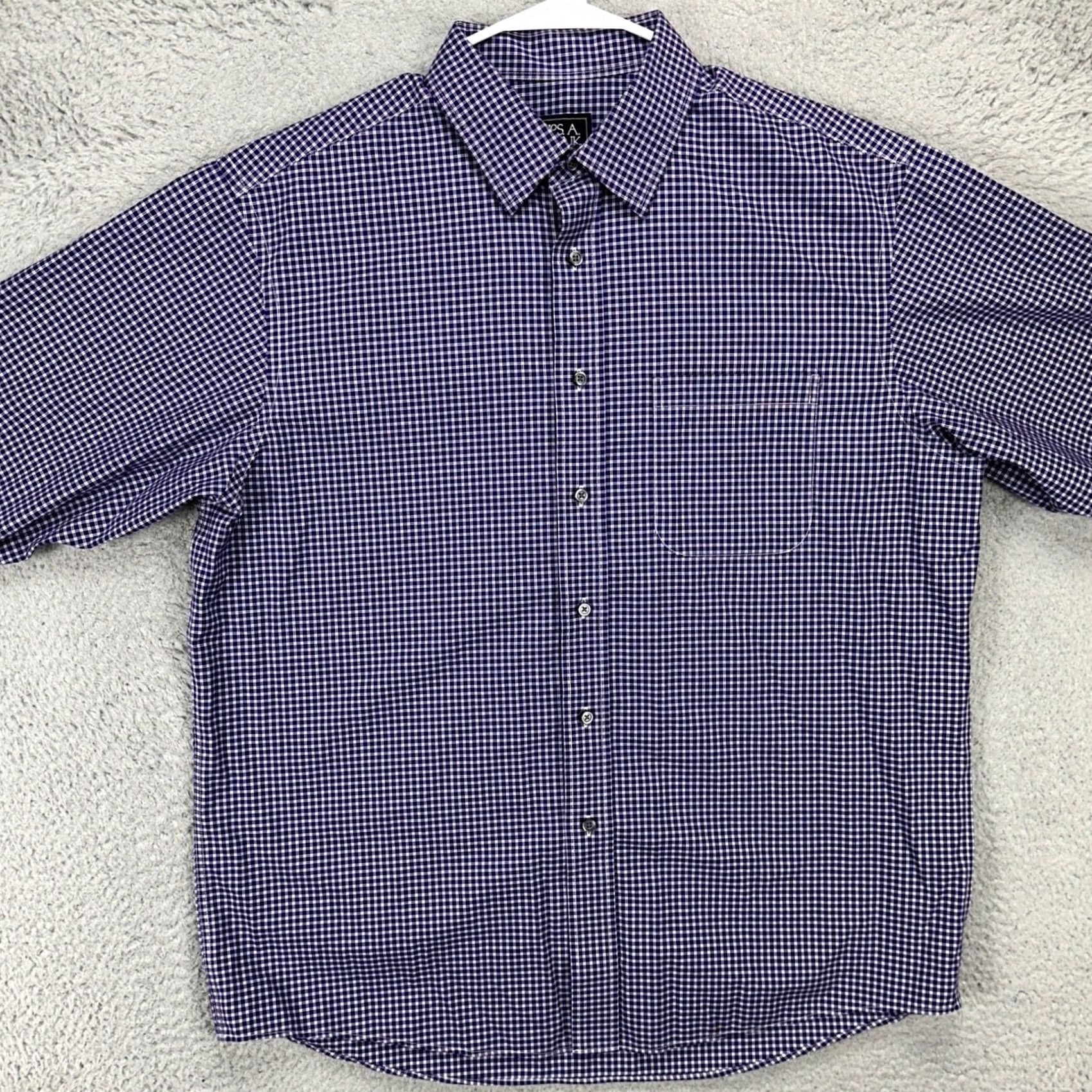 Jos. A. Bank Jos. A. Bank Traveler Shirt Button Up Men Large Purple White Plaid Pocket Cotton Shirt Size US L / EU 52-54 / 3 - 3 Thumbnail
