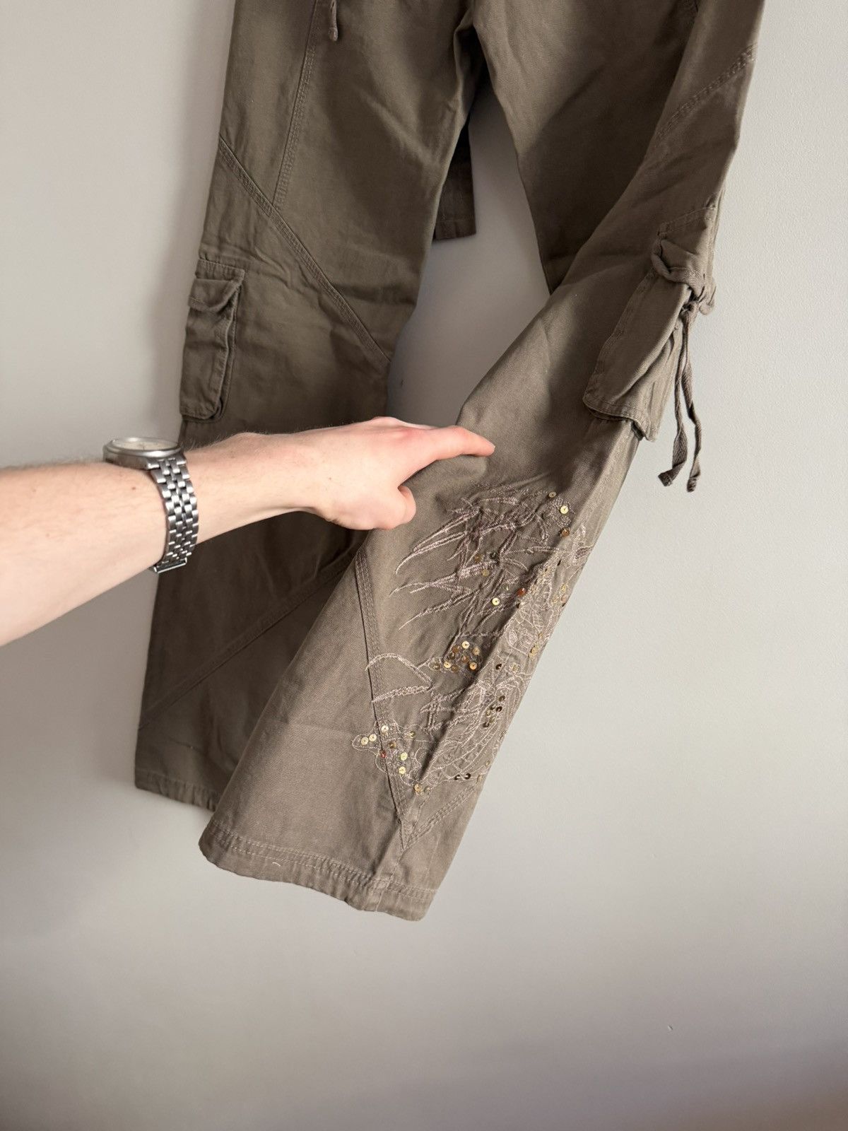 Vintage Avant-Garde Embroidered Brown Cargo Pants Size 27" / US 4 / IT 40 - 7 Thumbnail