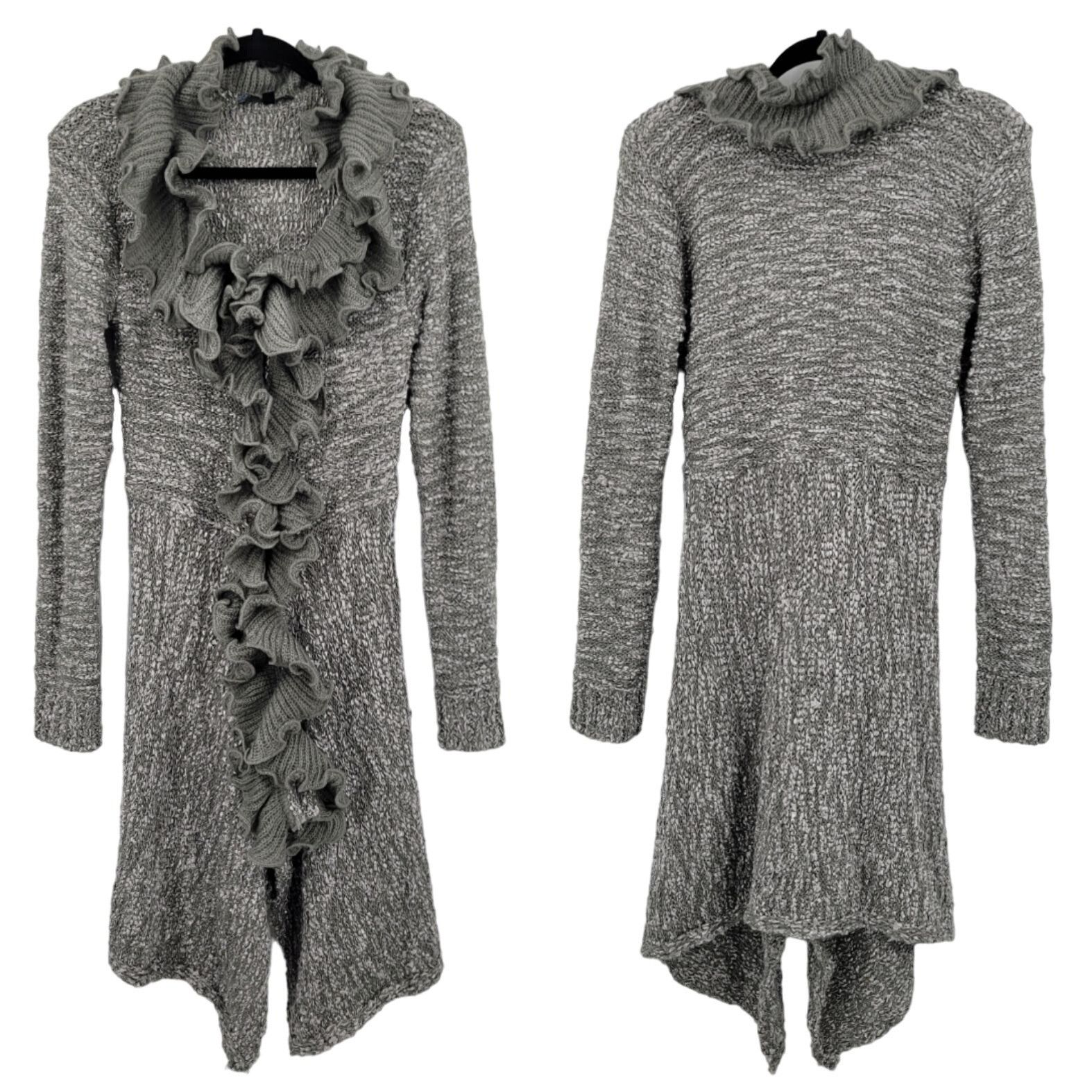 Vintage 90s Wool Ruffled Knit Cardigan Sweater Duster L Gray Fairy Size L / US 10 / IT 46 - 1 Thumbnail