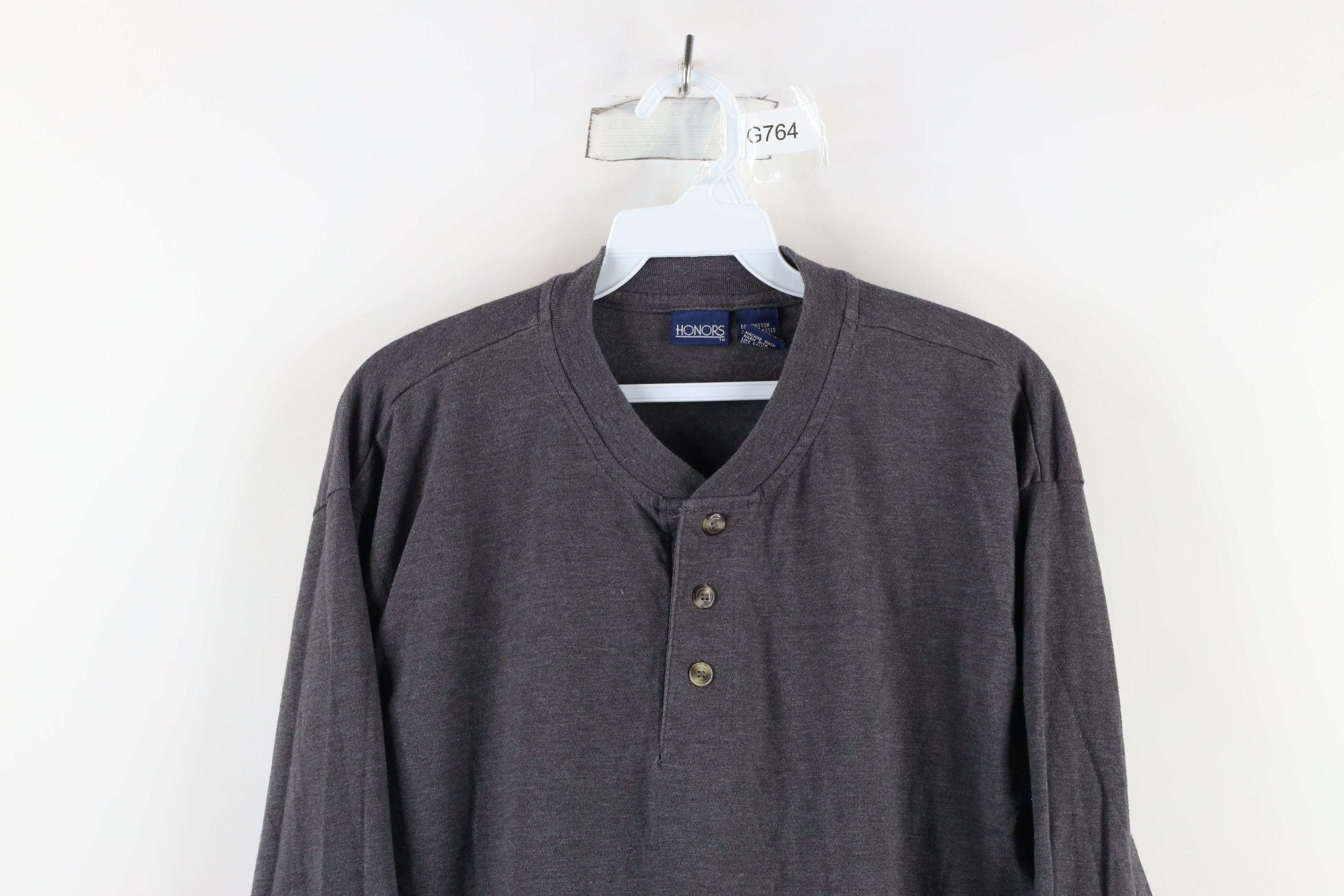 Vintage Vintage 90s Streetwear Blank Long Sleeve Henley T-Shirt Gray Size US L / EU 52-54 / 3 - 2 Thumbnail