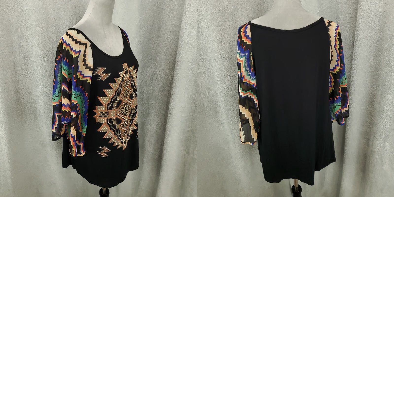 Bell Vocal Aztec Tunic Blouse Womens Small Multicolor Bohemian Bell Sleeve Pullover Size S / US 4 / IT 40 - 8 Thumbnail