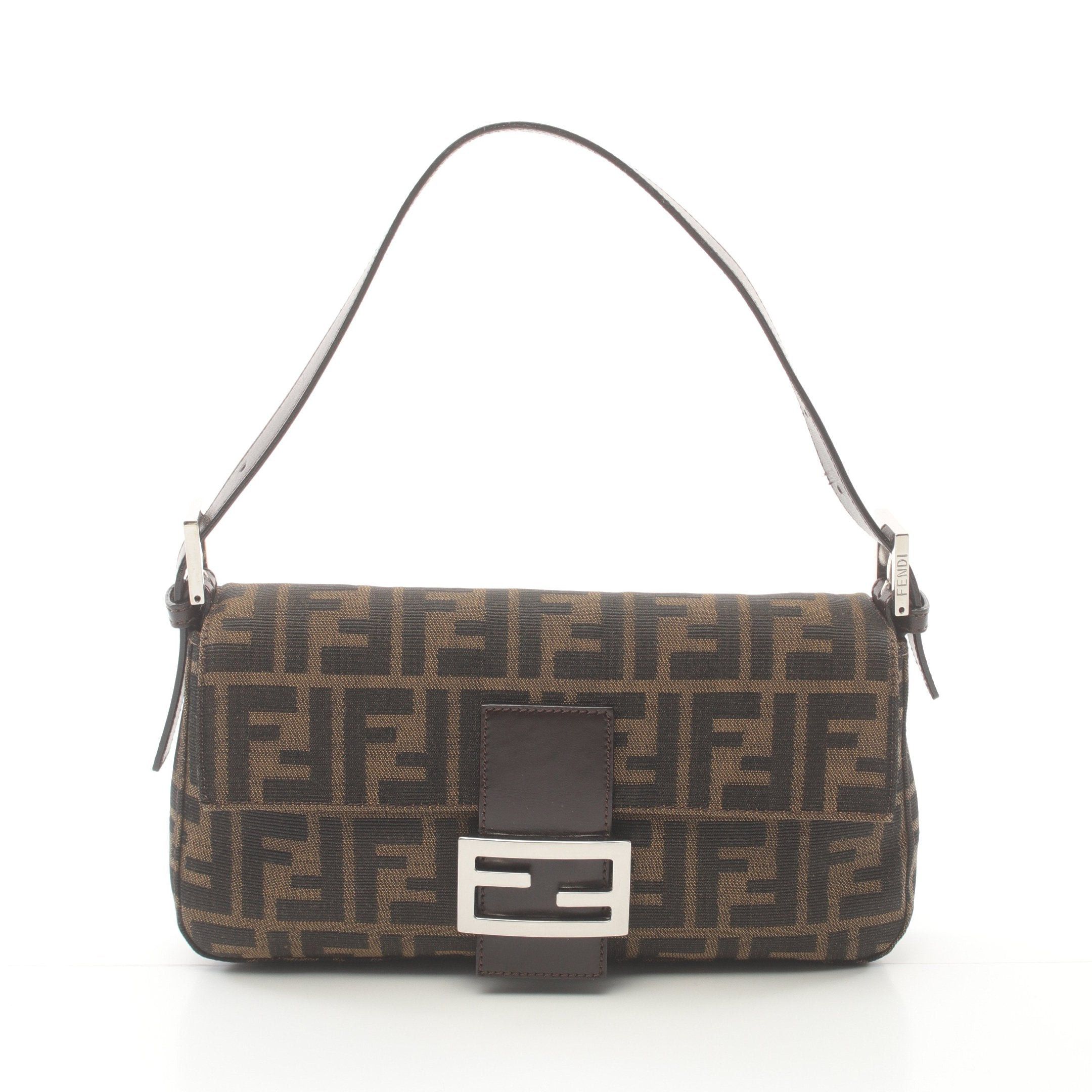 Fendi Mamma Bucket Handbag Canvas Leather Brown Dark
