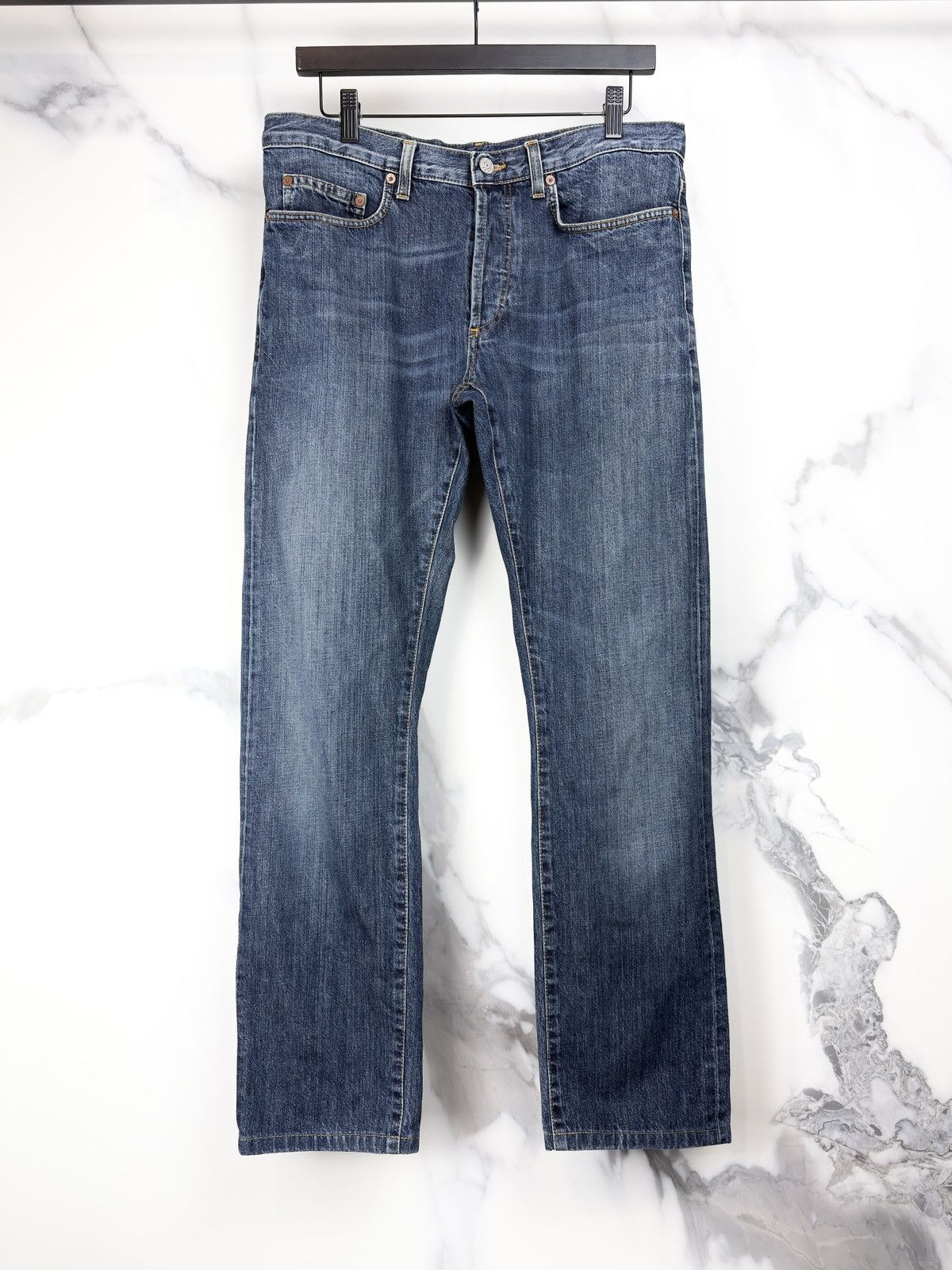 Gucci Tom Ford Vintage Faded Blue Leather Patch Denim Jeans
