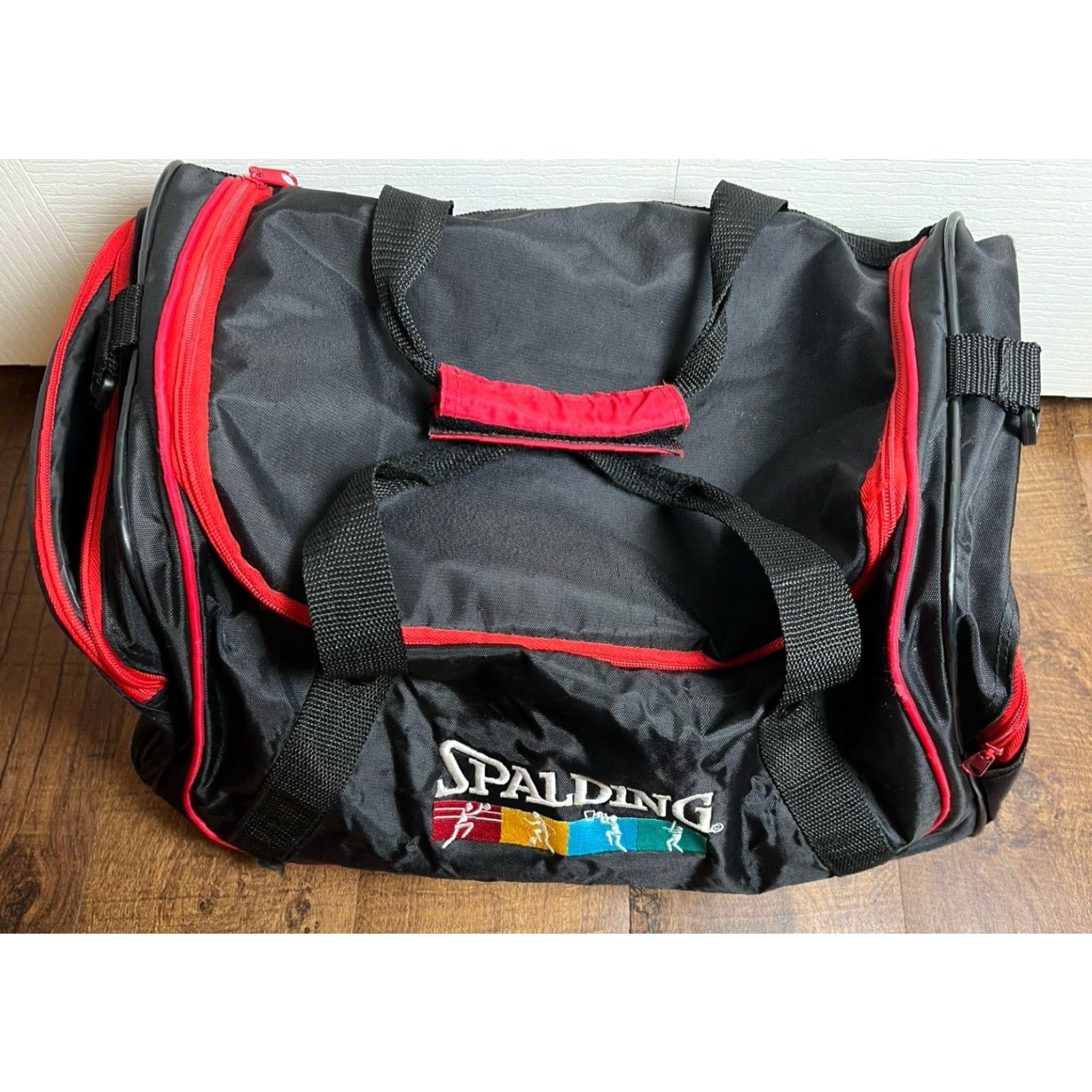 Spalding VINTAGE Spalding Duffle Bag Travel Gym Black /Red Sports Retro 90s Print Bag Nylon Canvas Unisex Adults Large Size ONE SIZE - 3 Thumbnail