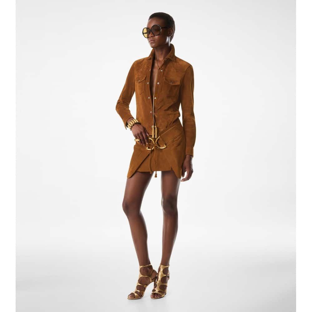 Tom Ford o1loc1c0226 CAL564 Cashmere Suede Western Shirt in Brown Size S / US 4 / IT 40 - 3 Thumbnail