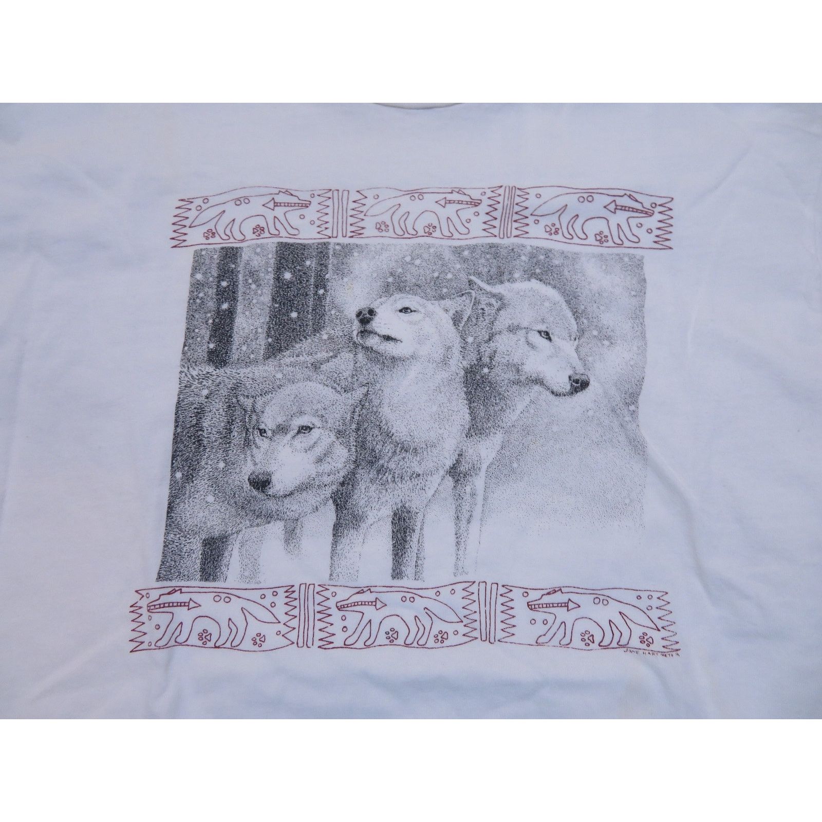 Hanes 90s Wolves With Native Fetish Print White T-shirt Sz L Size US XL / EU 56 / 4 - 2 Thumbnail