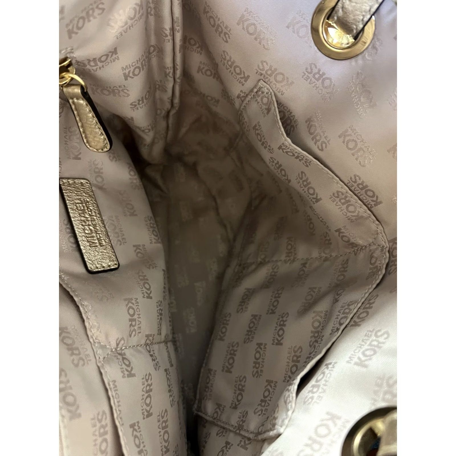 Vintage Michael Kors Jet Set Signature Tote Bag Shoulder Bag Beige Gold PVC Large Women Size ONE SIZE - 7 Thumbnail