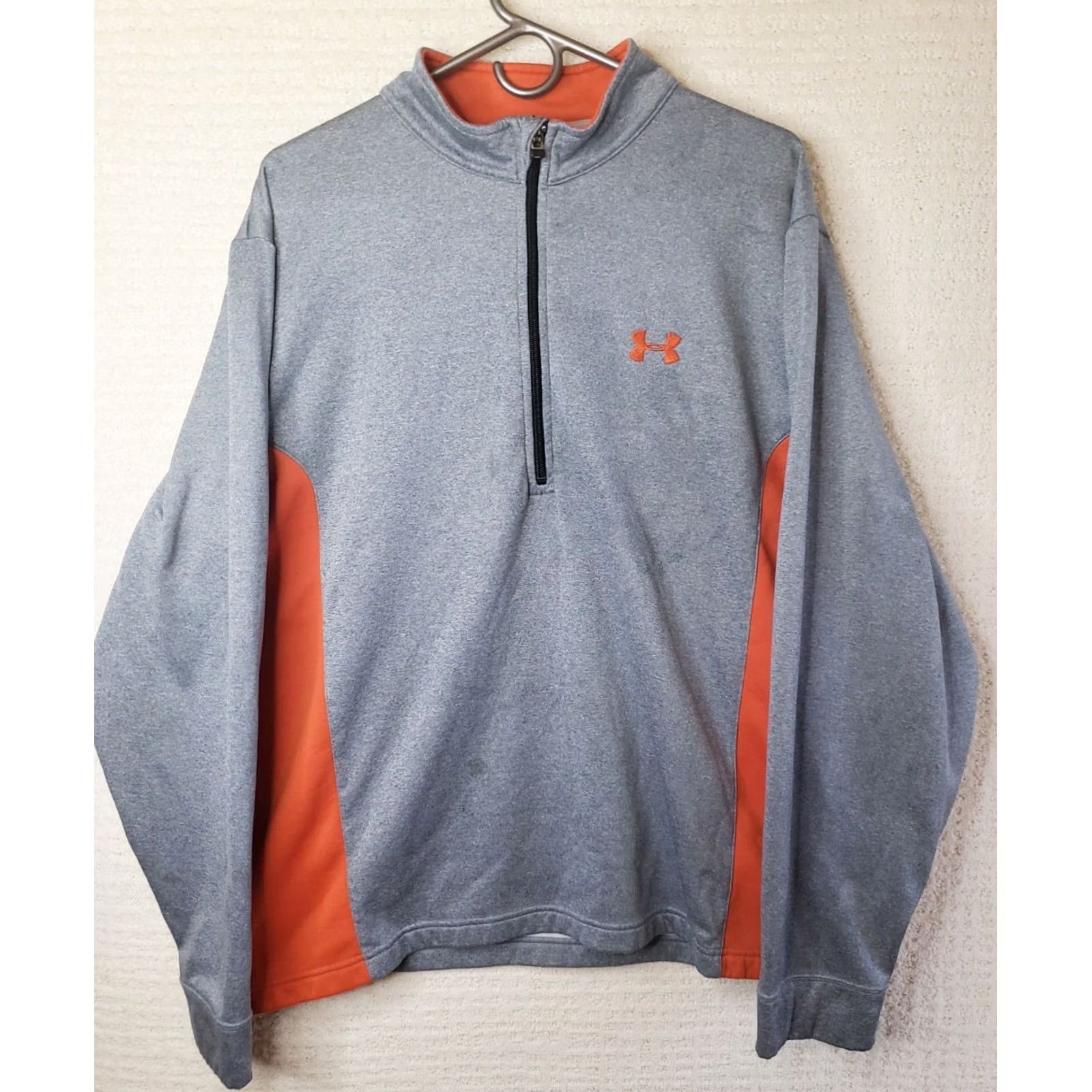 Under Armour Mens Under Armour Half Zip Up Track Warm Up Jacket XL Gray Orange Jacket Track Jacket Mens Regular Size XL Gray Orange Size US XL / EU 56 / 4 - 2 Thumbnail