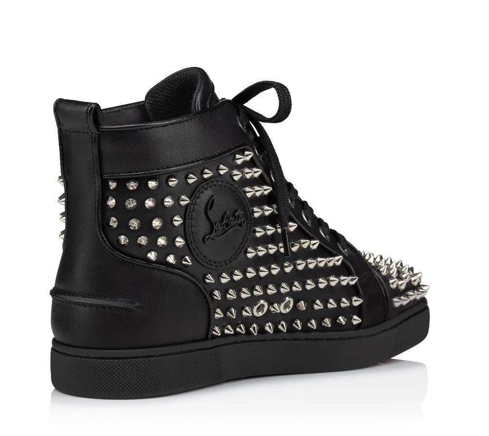 Christian Louboutin o1s1wg111225 Louis Spikes Flat Calf in Black/Silver Size US 11.5 / EU 44-45 - 5 Thumbnail