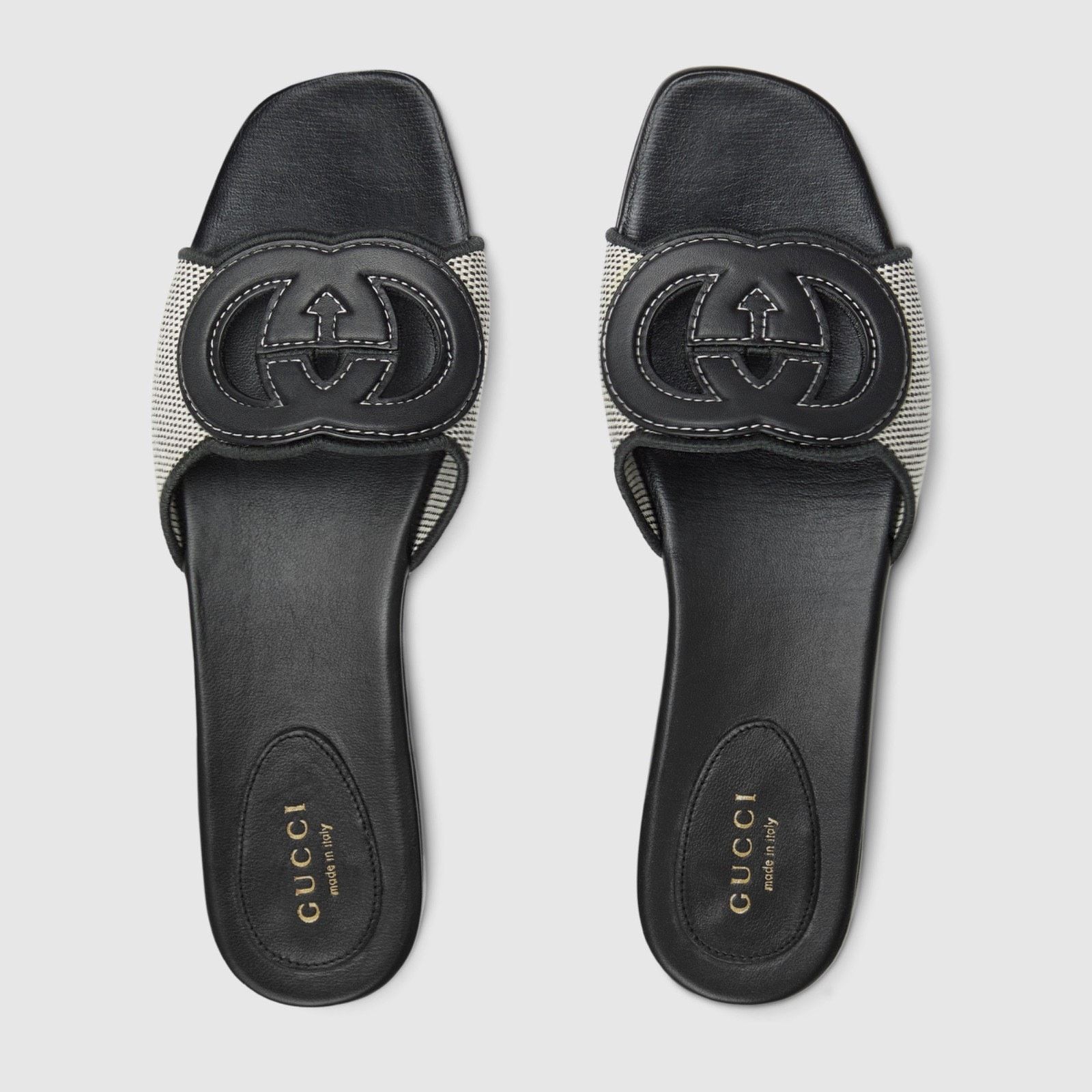 Gucci Gucci GG Interlocking Black Leather Canvas Mule Sandal 37.5 Size US 7.5 / IT 37.5 - 9 Thumbnail