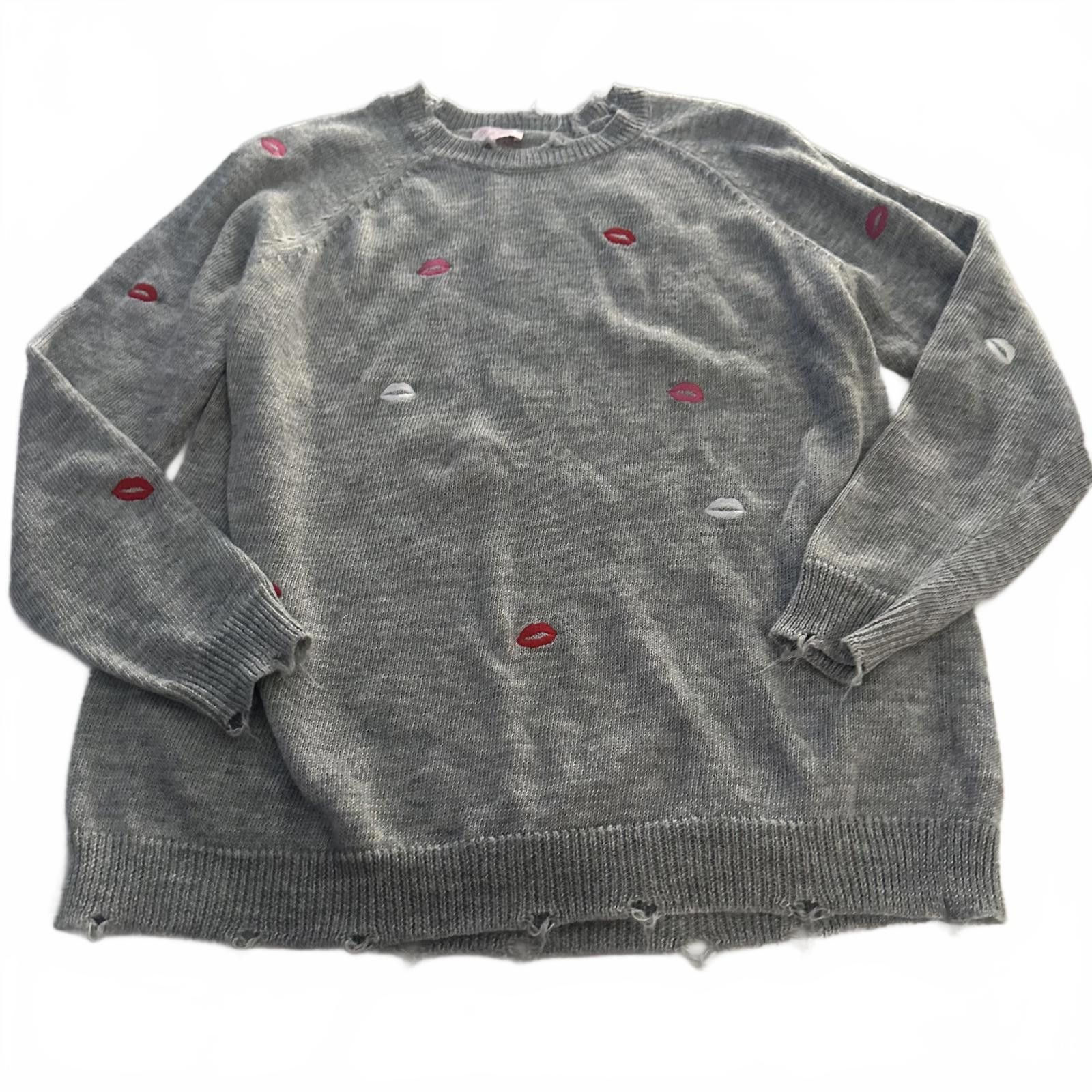 Designer Pink Lily Gray Lip-Embroidered Sweater-XXXL Size 3XL / US 20-22 - 1 Thumbnail