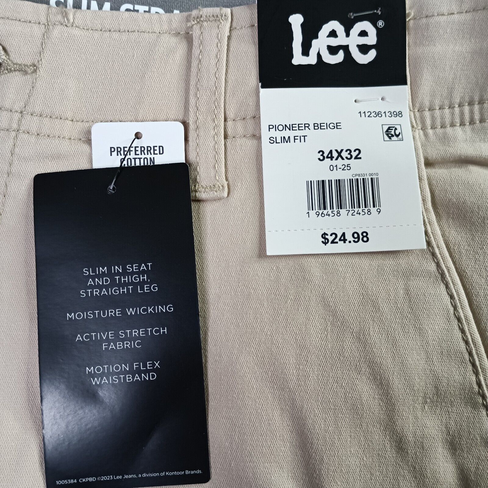 Lee Lee Chino Motion Flex Waistband Pants Men's 34x32 Beige Slim Size US 34 / EU 50 - 2 Thumbnail