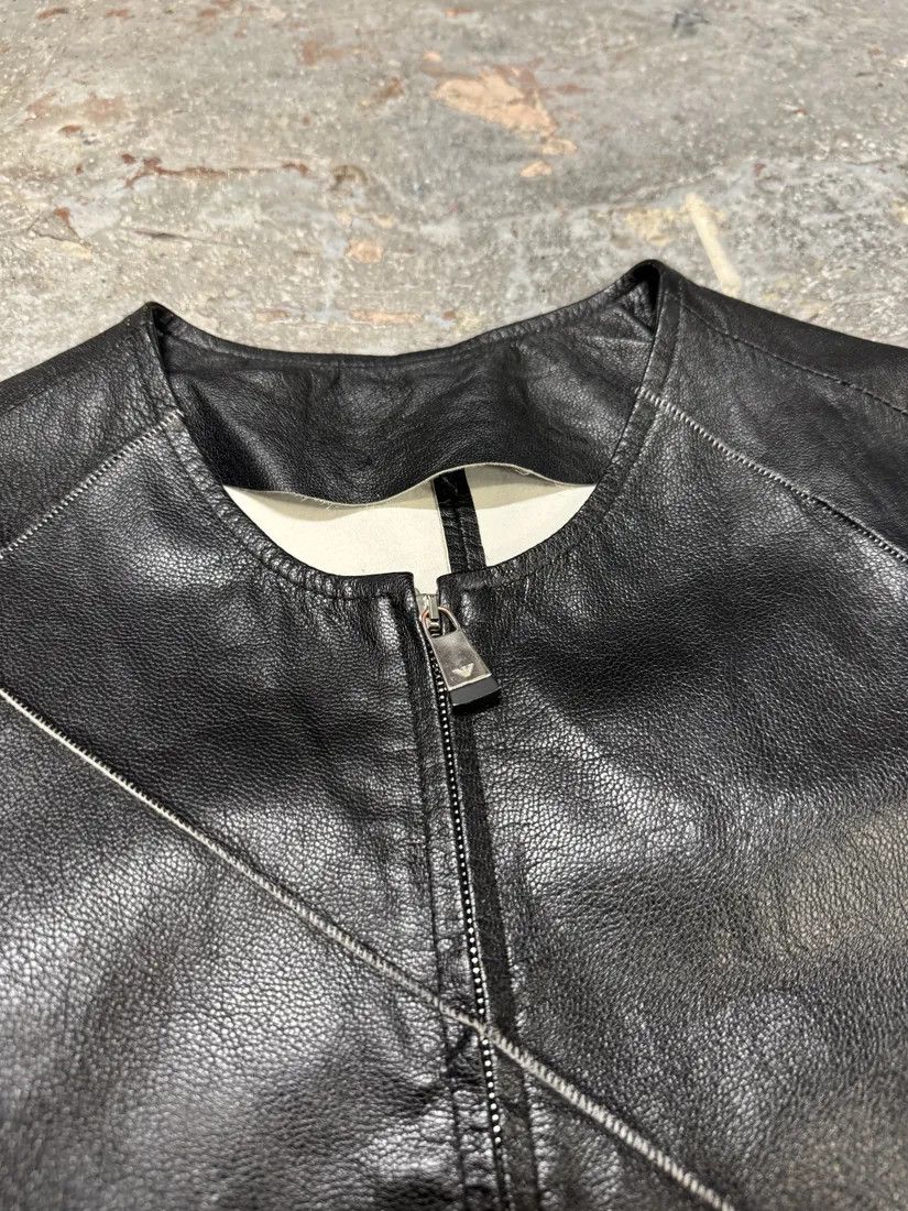 Emporio Armani × Vintage SS2014 Emporio Armani Geometrical Black Leather Jacket Size US S / EU 44-46 / 1 - 8 Thumbnail
