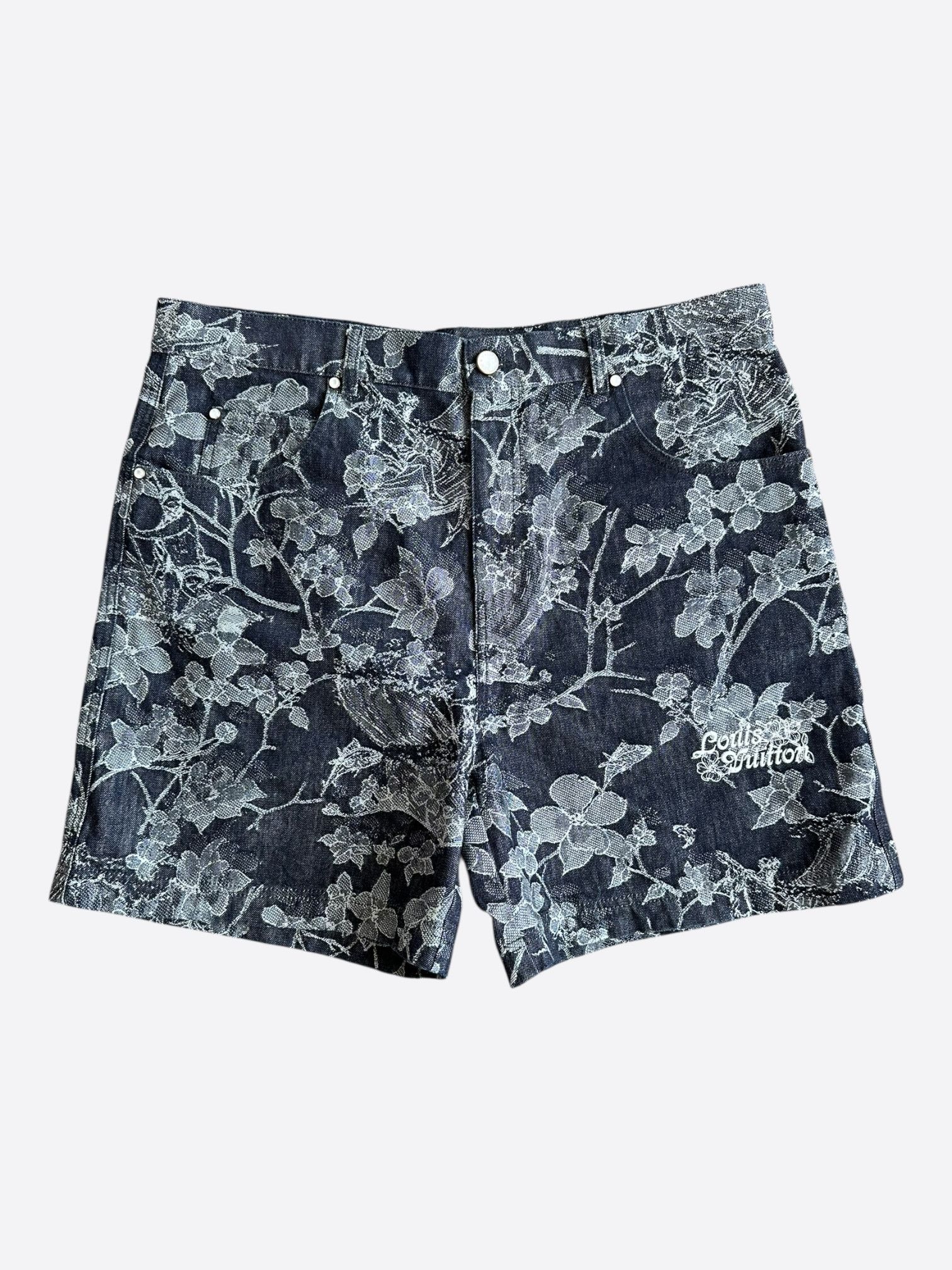 Louis Vuitton Louis Vuitton Blue & White Floral Denim Shorts Size US 38 / EU 54 - 1 Thumbnail