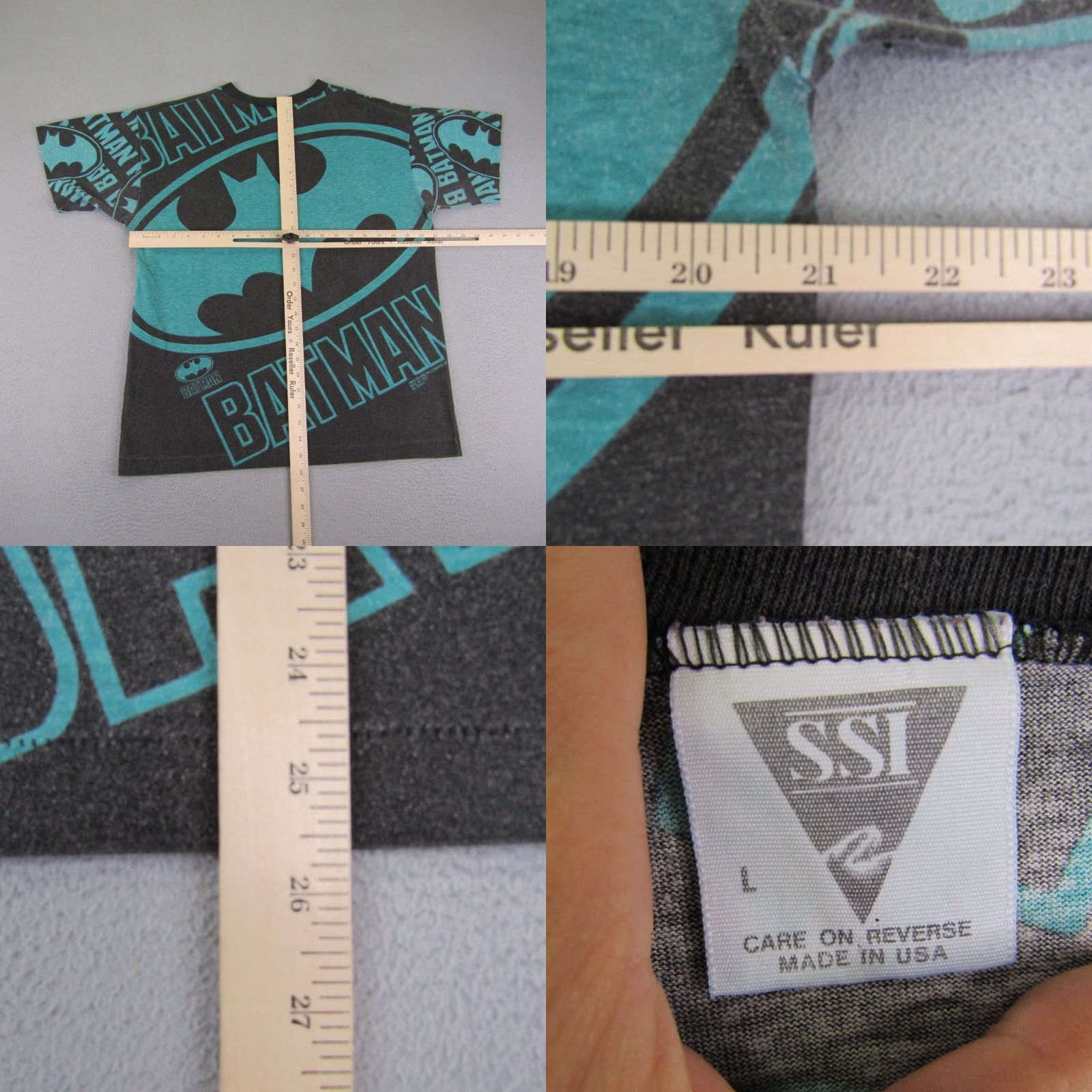 Vintage VINTAGE Batman Shirt Mens Large Black Blue All Over Print Single Stitch AOP 1992 Size US L / EU 52-54 / 3 - 8 Thumbnail