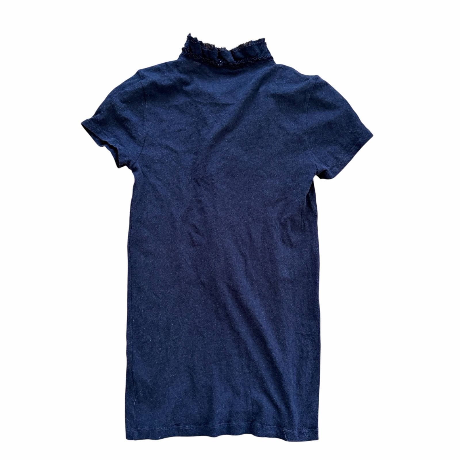 J.Crew J. Crew Cotton Navy Blue Ruffle Front Short Sleeve Shirt S Size S / US 4 / IT 40 - 5 Thumbnail
