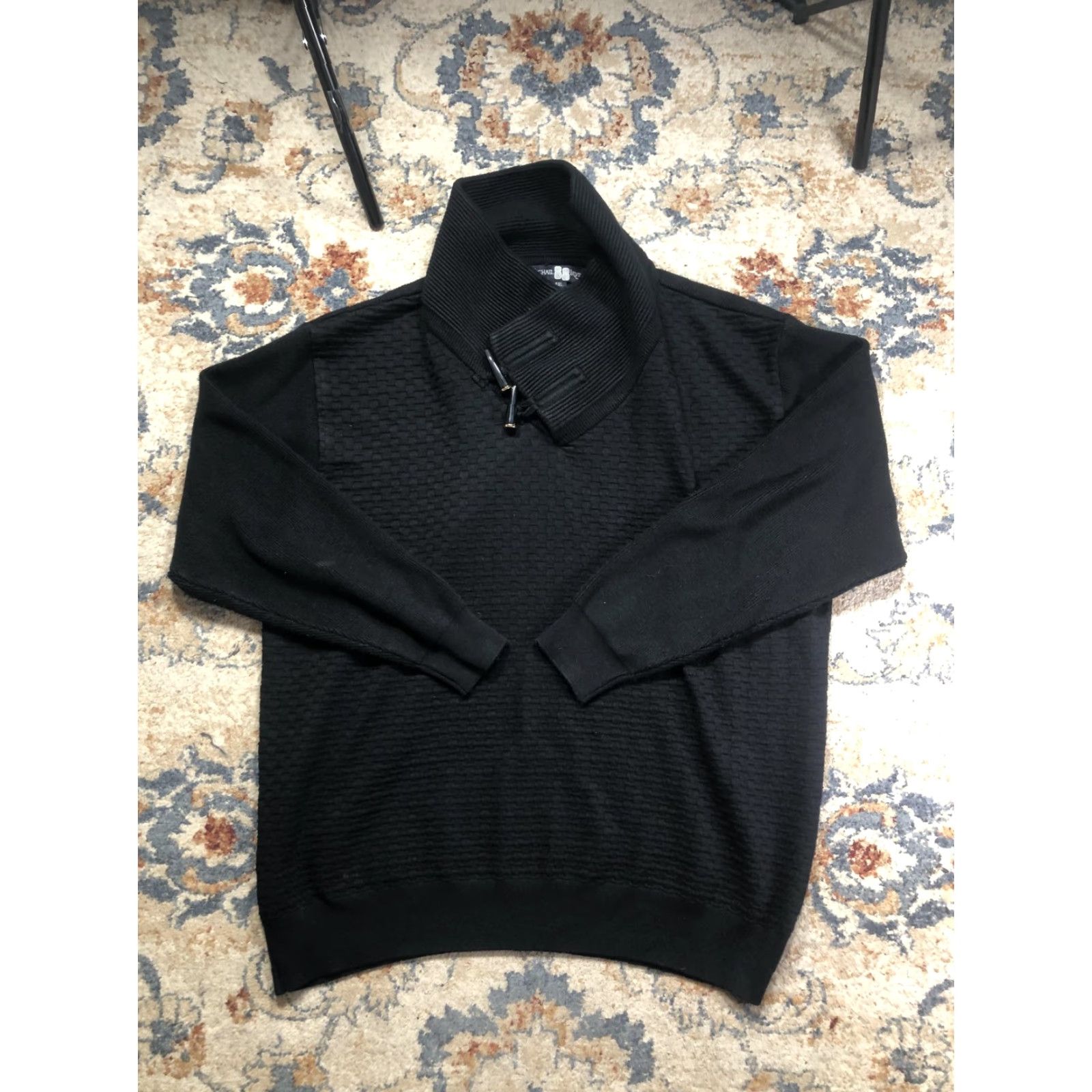 Vintage Michael Irvin Sweater Mens 4XL Black High Neck Toggle Textured Knit Pullover Size US XXL / EU 58 / 5 - 2 Thumbnail