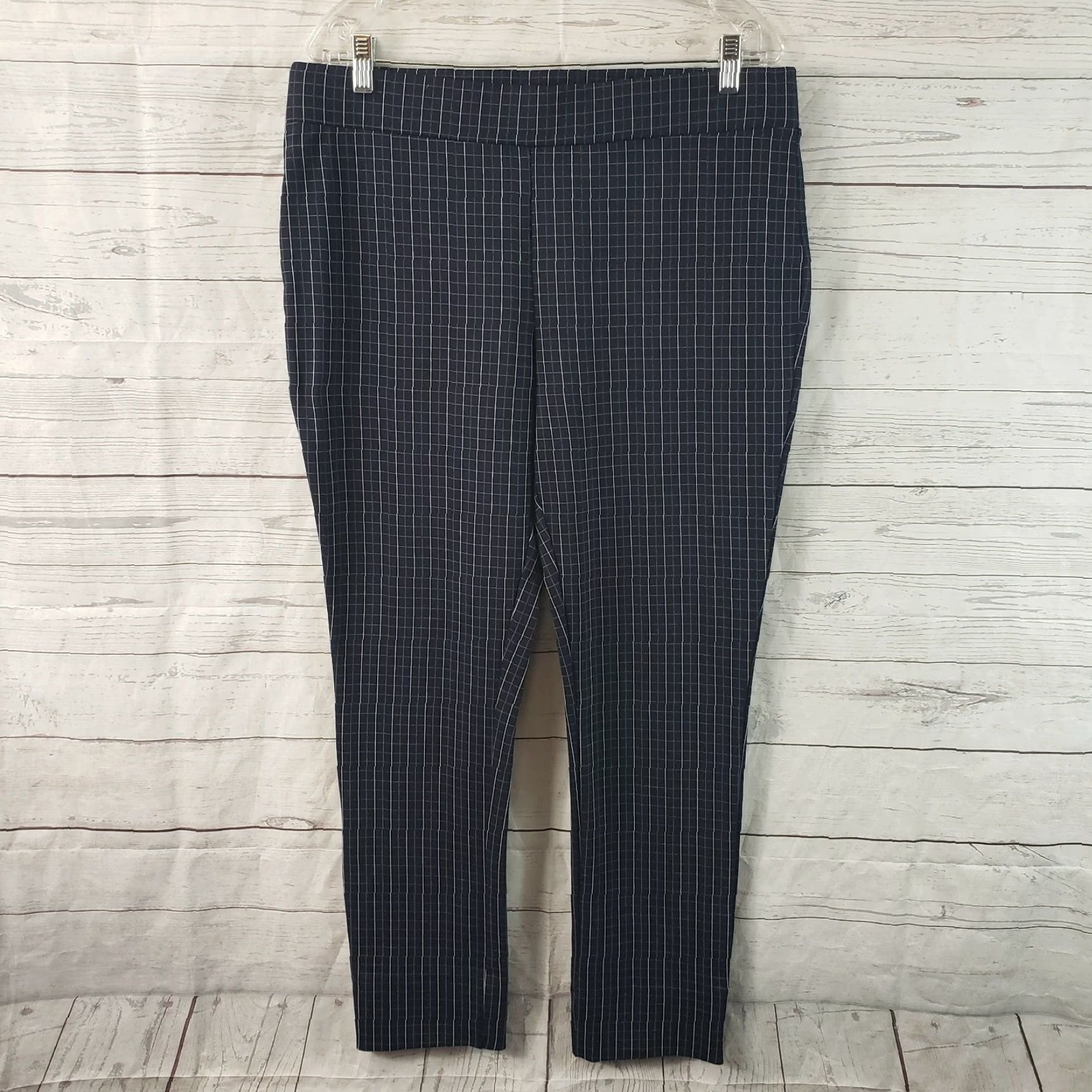 Vintage One5One Womens Ponte Knit Pull On Pants Sz Large Blue White High Rise Size 36" / US 14 / IT 50 - 2 Thumbnail
