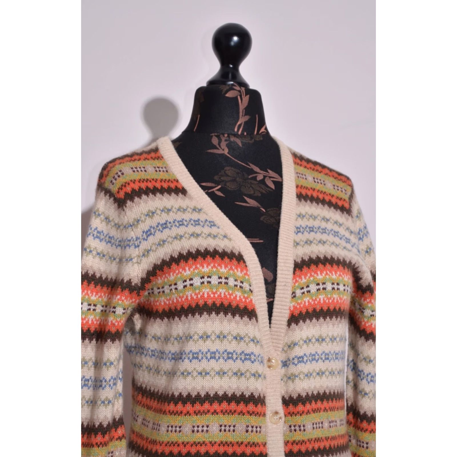 Gant GANT Cardigan Jumper Women’s Wool Blend Fair Isle Beige XL V-Neck Size XL / US 12-14 / IT 48-50 - 2 Thumbnail