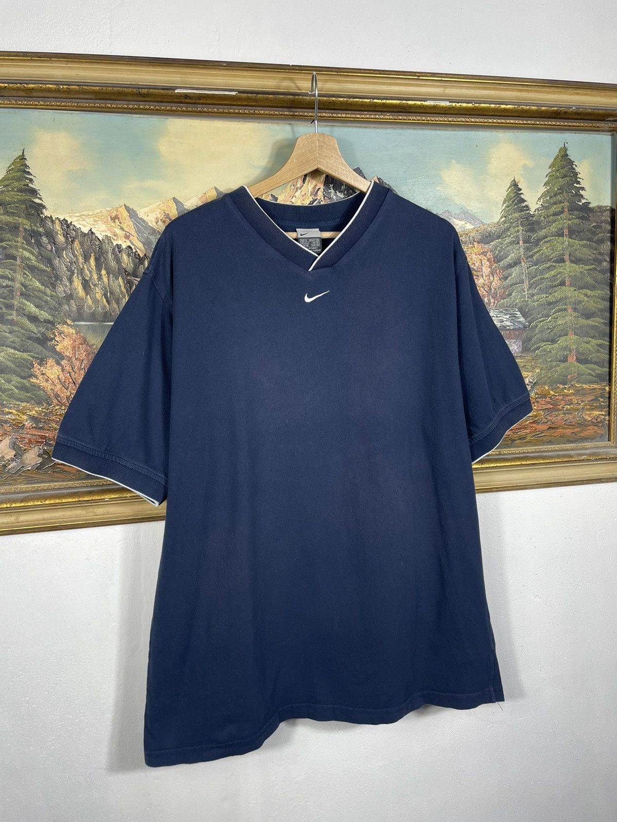 Nike × Vintage Nike Vintage Y2k Center Swoosh T-shirt Tee Navy Skate Baggy Size US XL / EU 56 / 4 - 2 Thumbnail