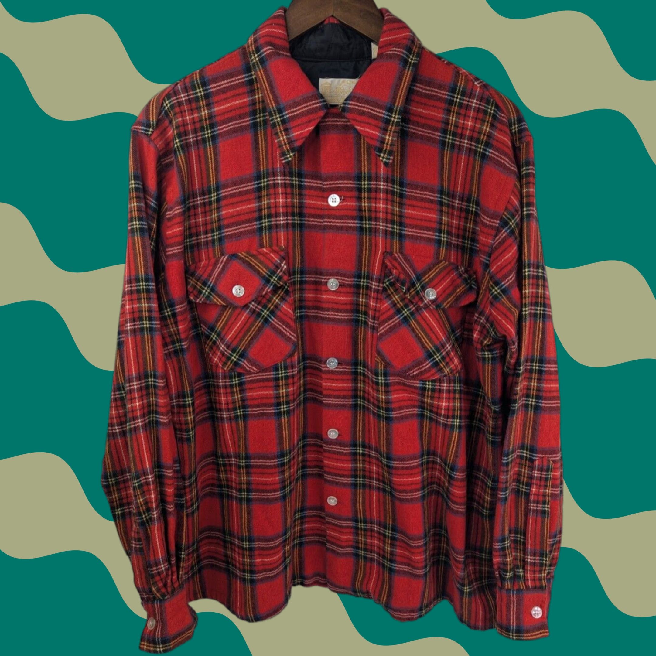 Sears VINTAGE Sears Shirt Mens L Red Plaid Button Wool Flannel 70s 80s Casual Size US L / EU 52-54 / 3 - 1 Thumbnail