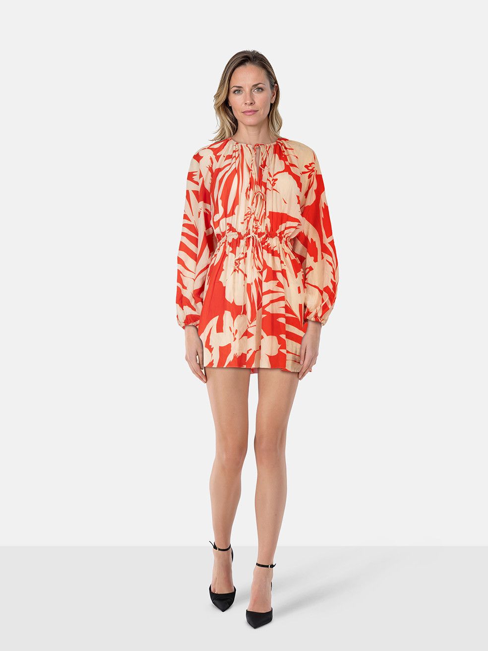 Matteau Red Silk Leaf Print Long Sleeve Dress Size S / US 4 / IT 40 - 1 Thumbnail
