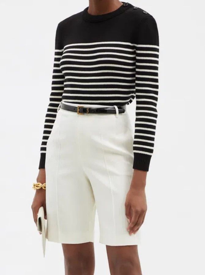 Saint Laurent Paris SAINT LAURENT Paris wool/cotton striped sweater. Size L / US 10 / IT 46 - 2 Thumbnail