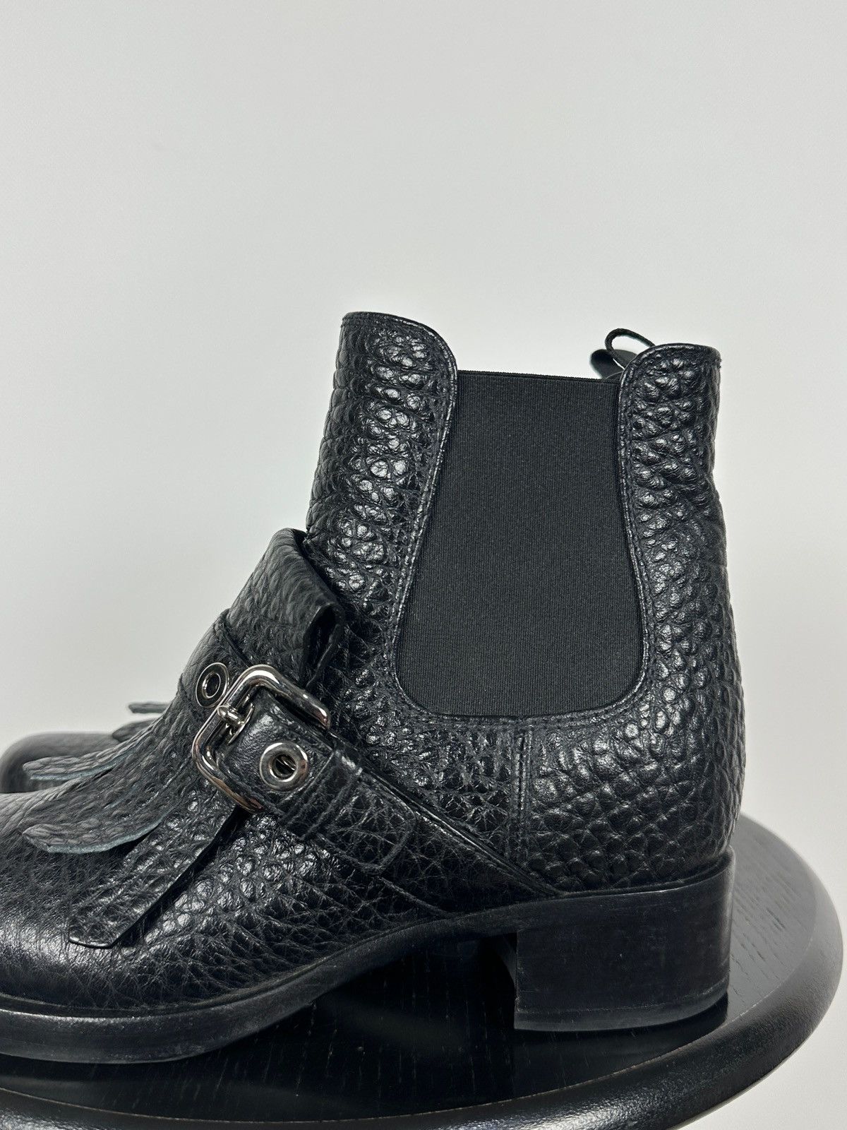 Prada Prada Black Leather Buckle Fringe Chelsea Ankle Boots Size US 6.5 / IT 36.5 - 16 Thumbnail