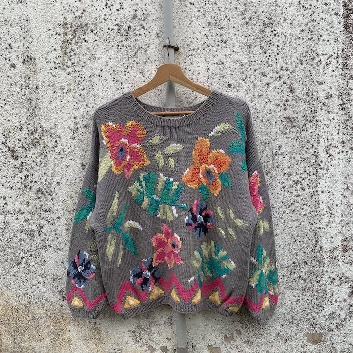 💥 STEALS💥JAPANESE Knit Flora Cropped RARE Sweater Pullover