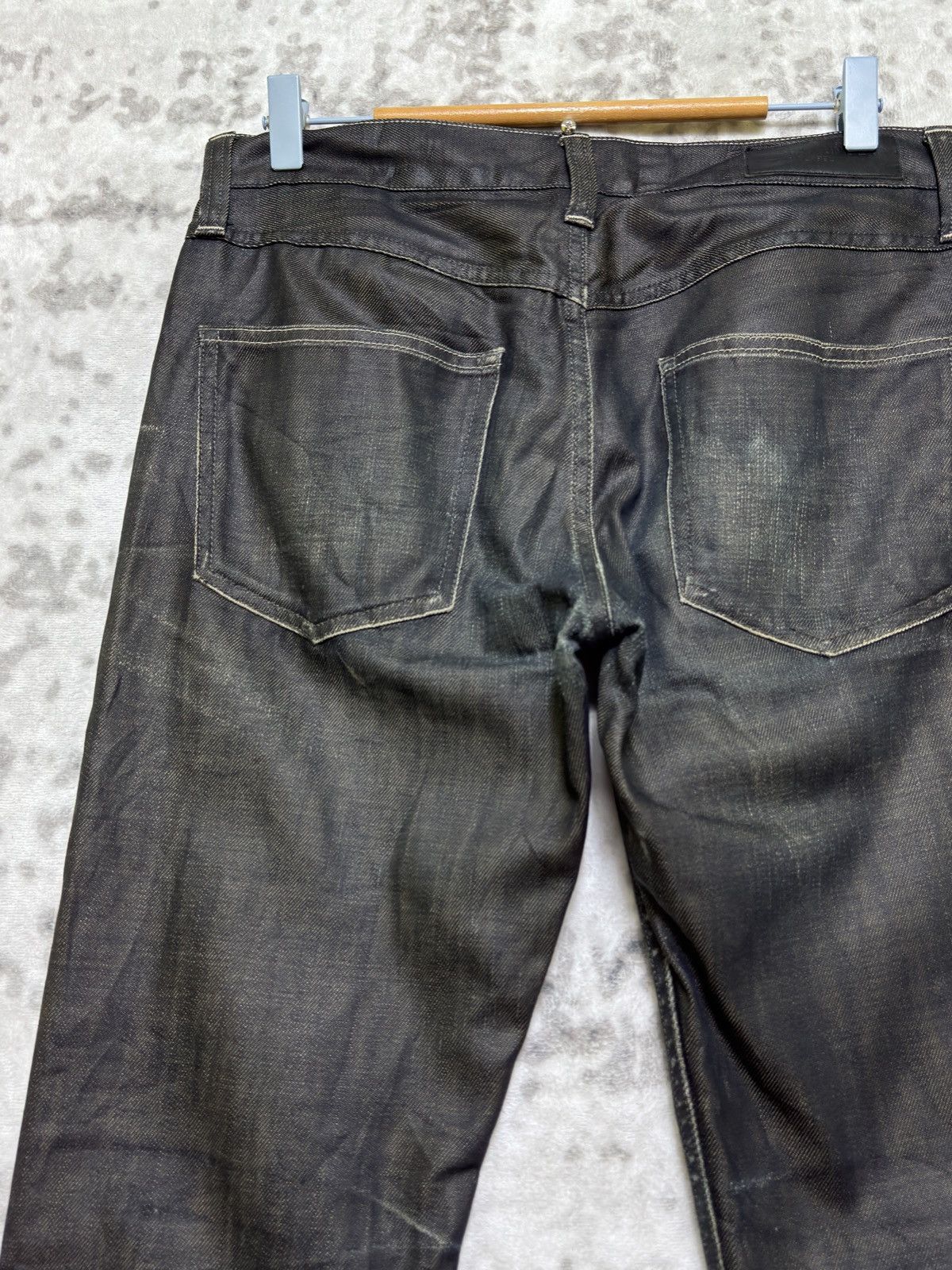 Vintage Vintage Back Number Waxed Black Distressed Denim Jeans Size US 31 - 10 Thumbnail