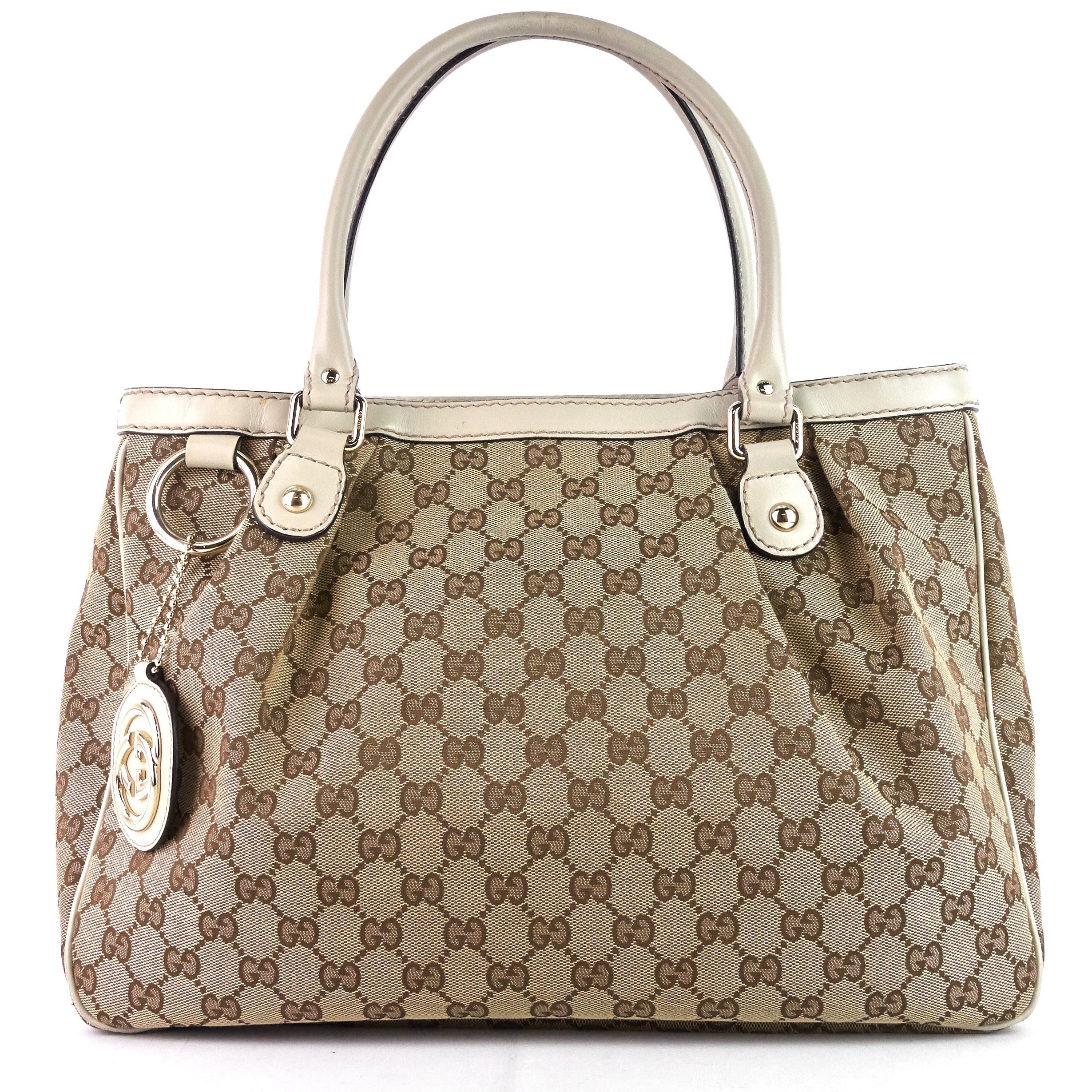image of Gucci Sukey GG Canvas Zipped Pocket Tote Bag in White, Women's