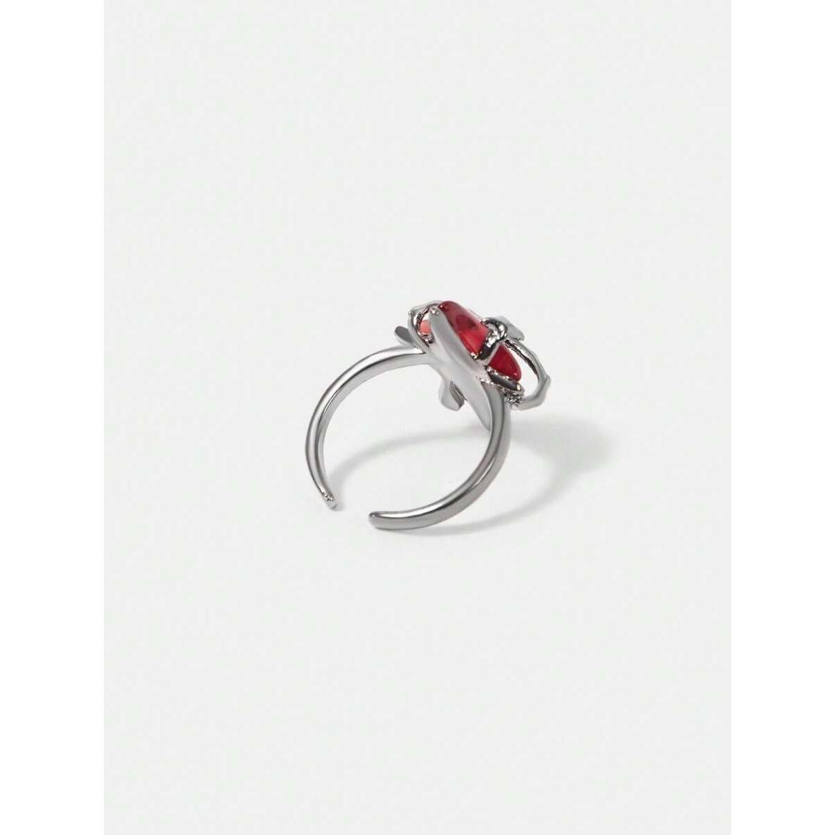 Other Goth Emo Punk Avante Garde Silver Ring with Red Star Design Size ONE SIZE - 4 Thumbnail